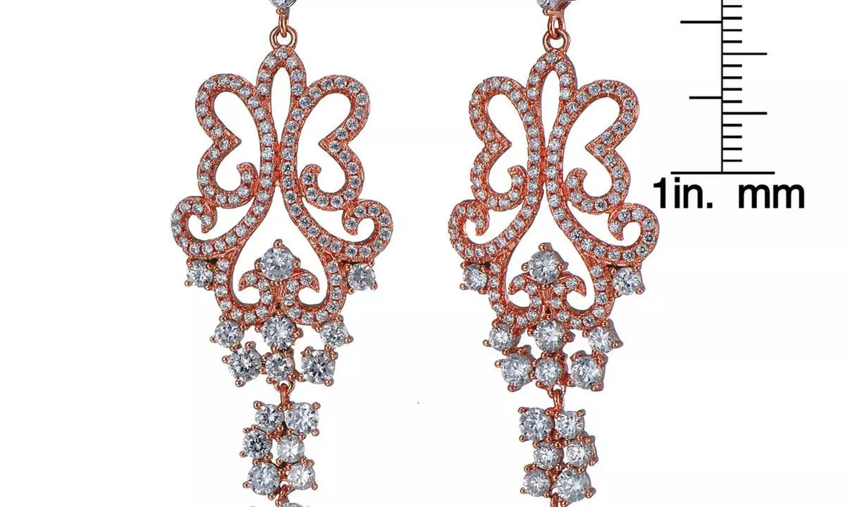 Suzy Levian Rosed Sterling Silver Cubic Zirconia Dangle Butterfly Earrings - Second Medium
