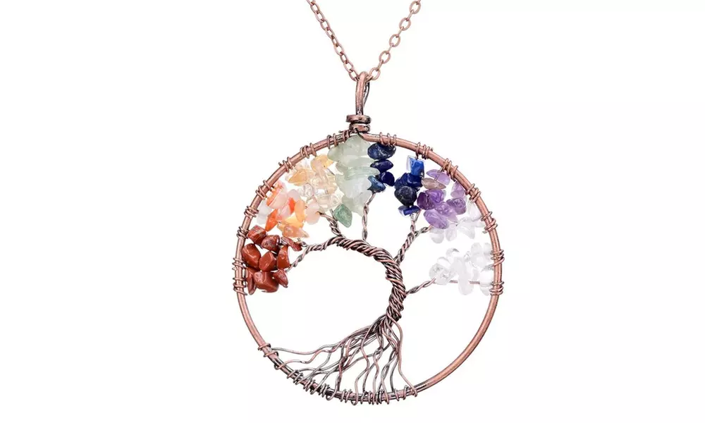 Handmade Gemstone Chakra Tree of Life Pendant for Positive Energy - Primary Image
