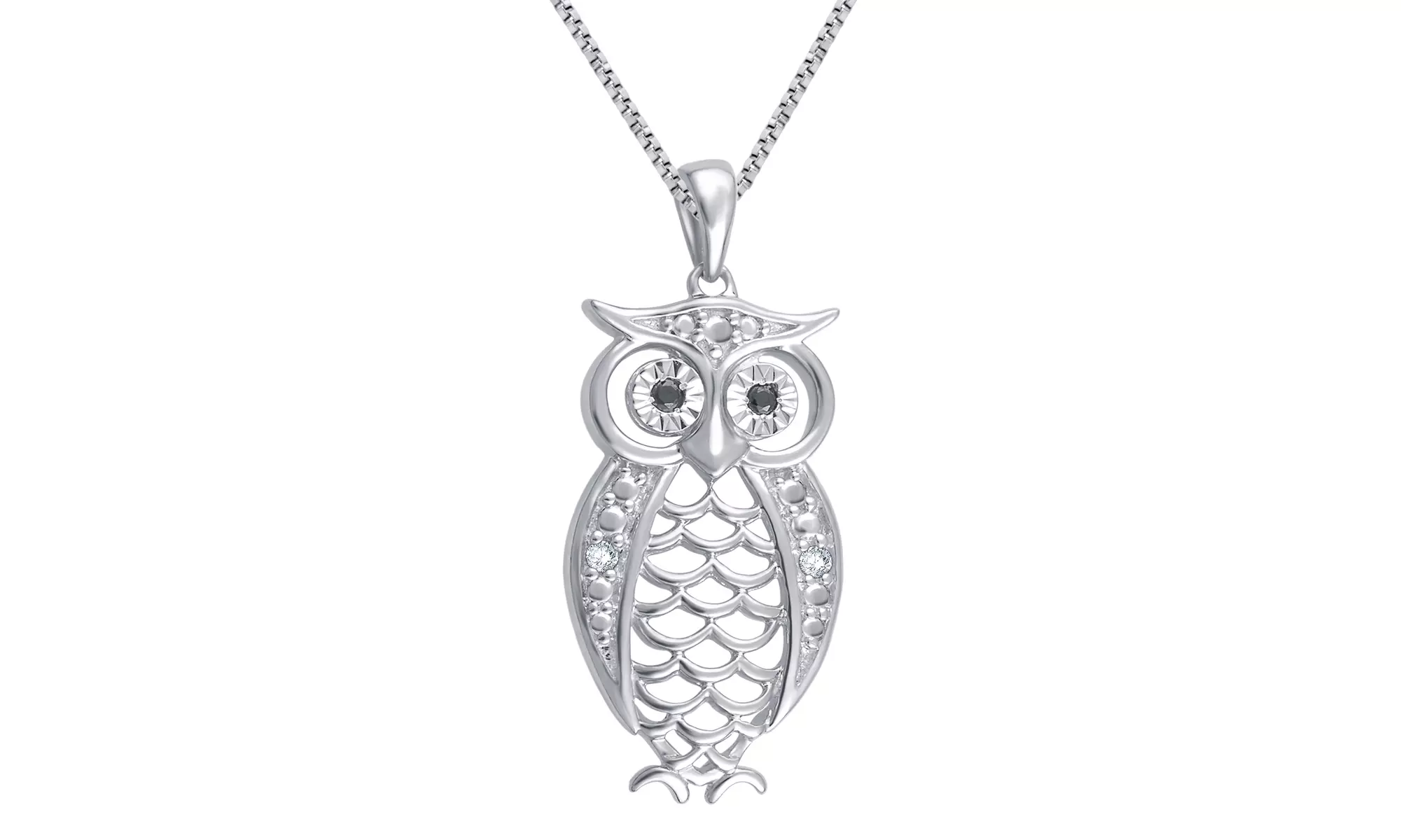 14K White Gold Plated Diamond Accent Owl Pendant by Brilliant Diamond - Primary Image