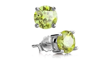 Paris Jewelry White Gold Plated 6mm 0.84 Carat Round Peridot Earring Stud 6 MM Green Round 0.84 Ct Peridot White Gold