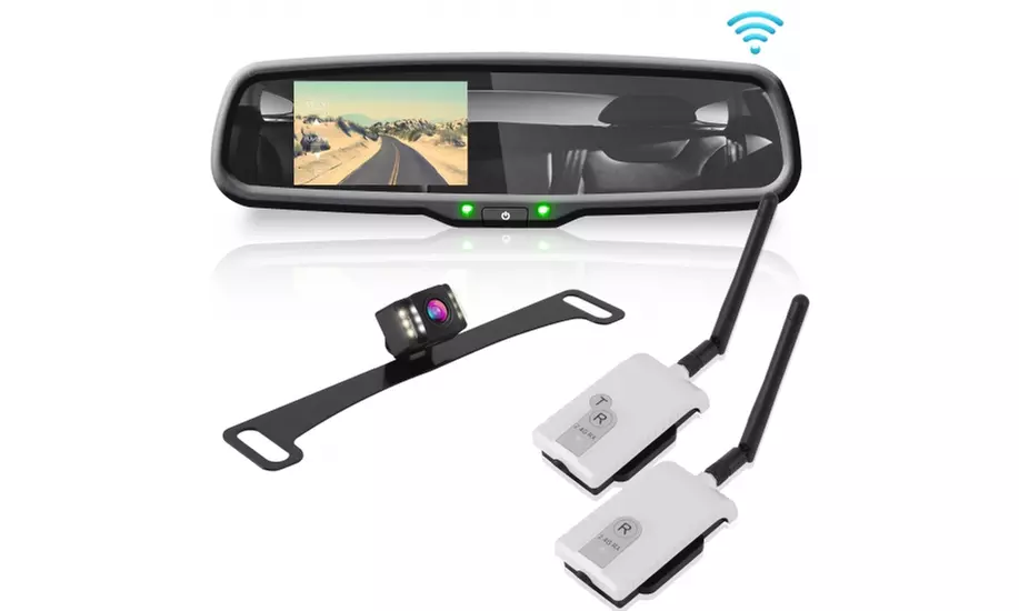 Pyle Rearview Mirror Monitor & Backup Camera with Wireless Video Transmission - Primary Image