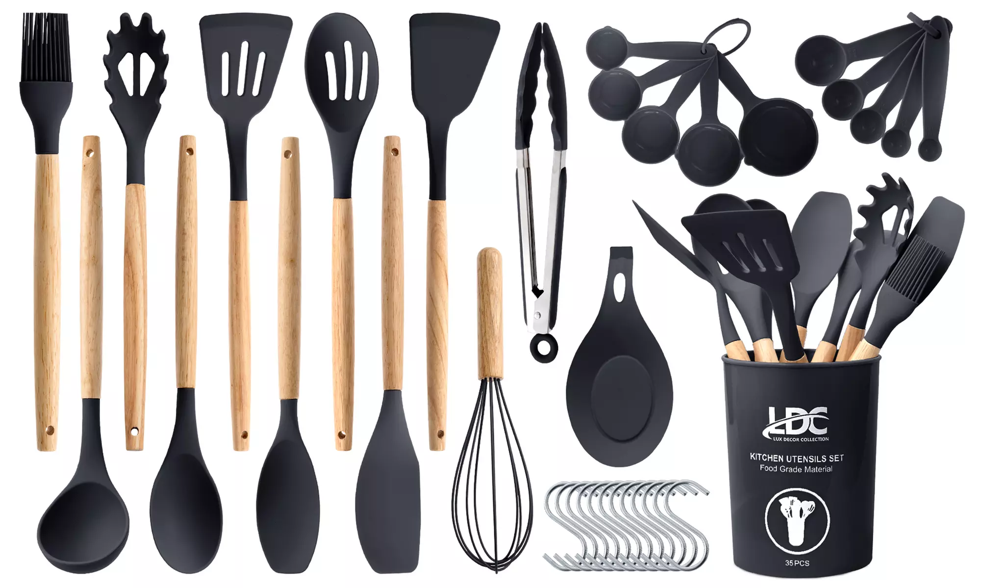 Lux Decor Silicone Kitchen Utensils Set Heat Resistant 35-Pcs Cooking Tools
