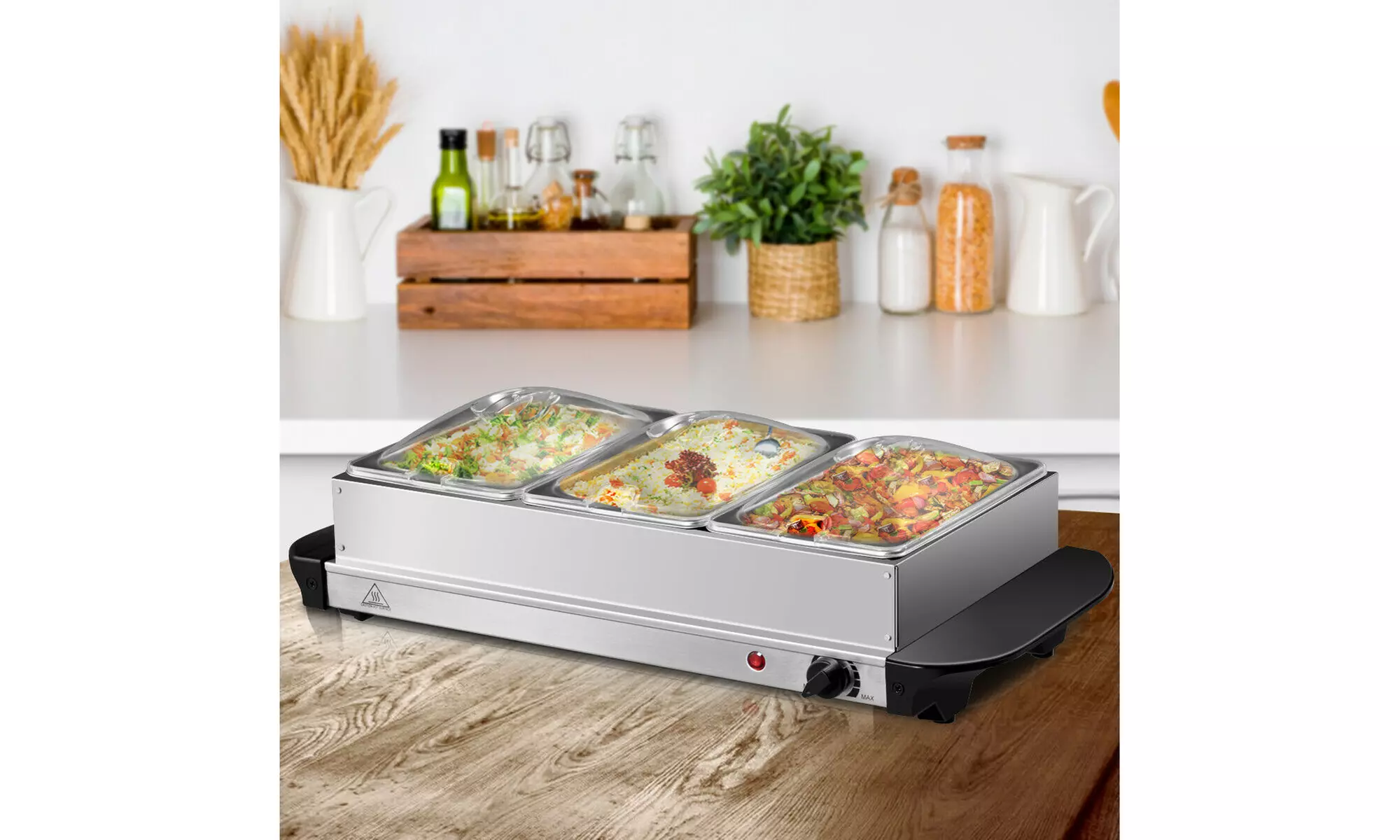 Buffet Server Food Warmer Stainless Steel 1.5 Quart 3 Tray Chafing Dish Tabletop - Primary Image