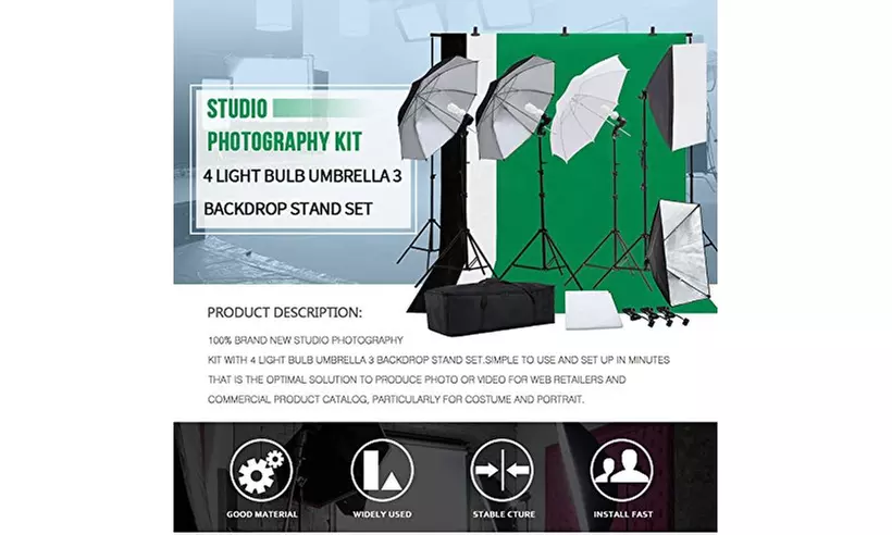45W Adjustable Softbox Umbrella Backdrop Stand Photography Lighting Kit