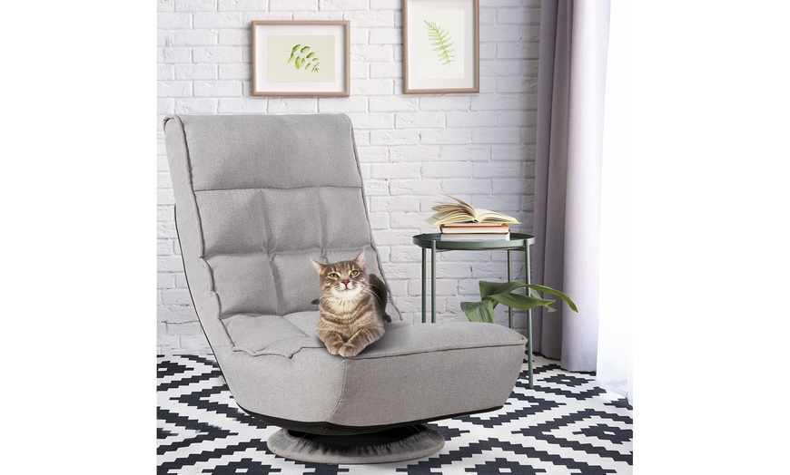 Image 4: Folding Game Chair Floor Lazy Sofa 4-Position Adjustable 360 Degree Swivel Gray