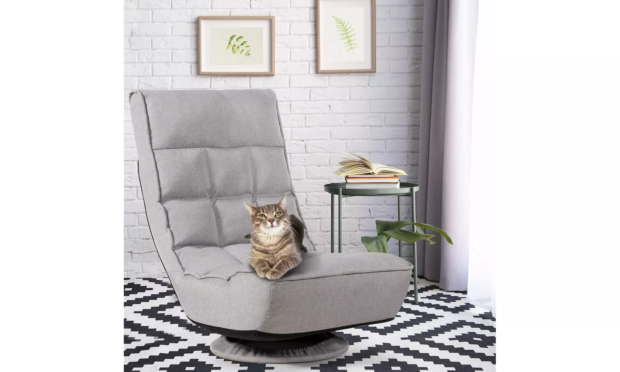 Folding Game Chair Floor Lazy Sofa 4-Position Adjustable 360 Degree Swivel Gray