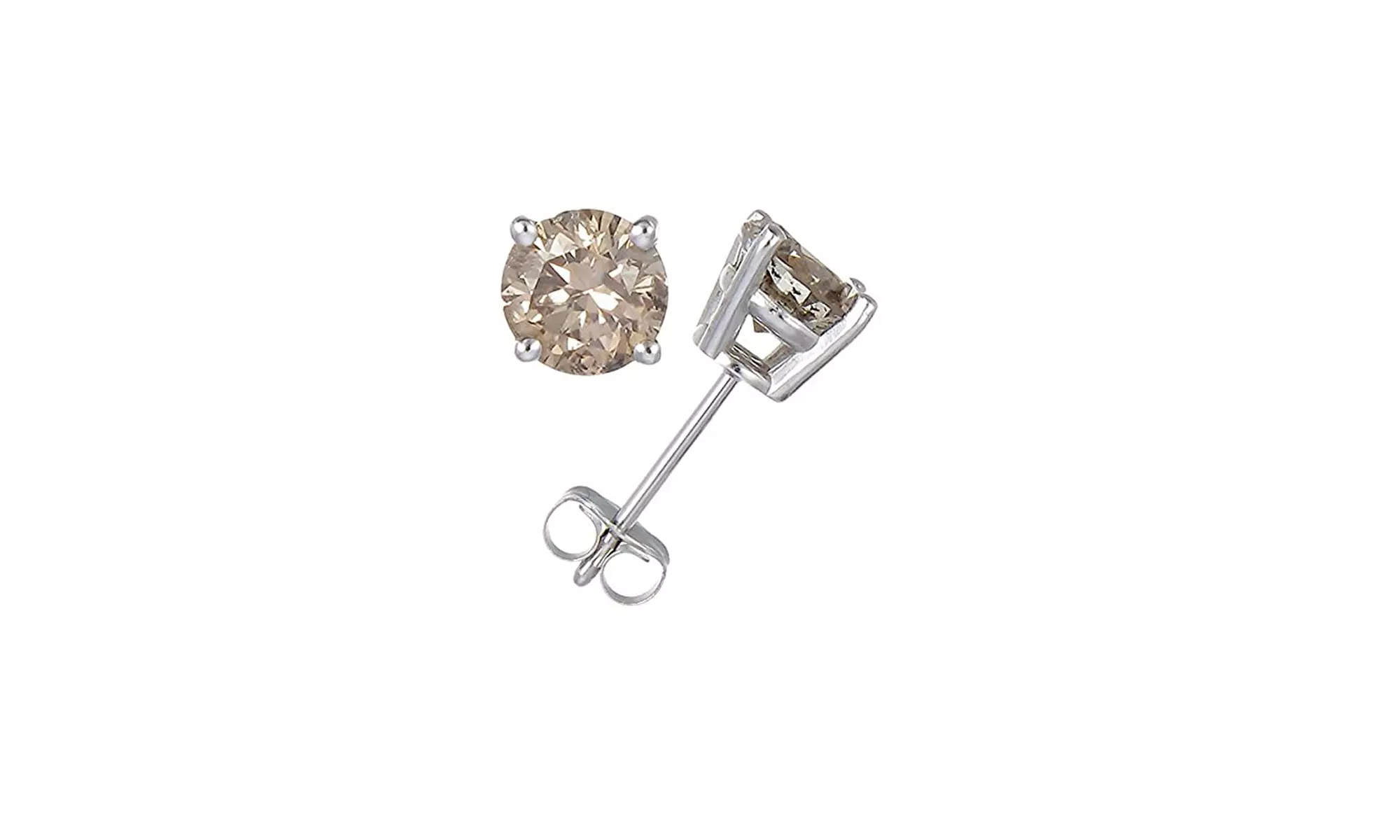 10k White Gold plated Round Created Champagne Sapphire Stud Earrings - Primary Image