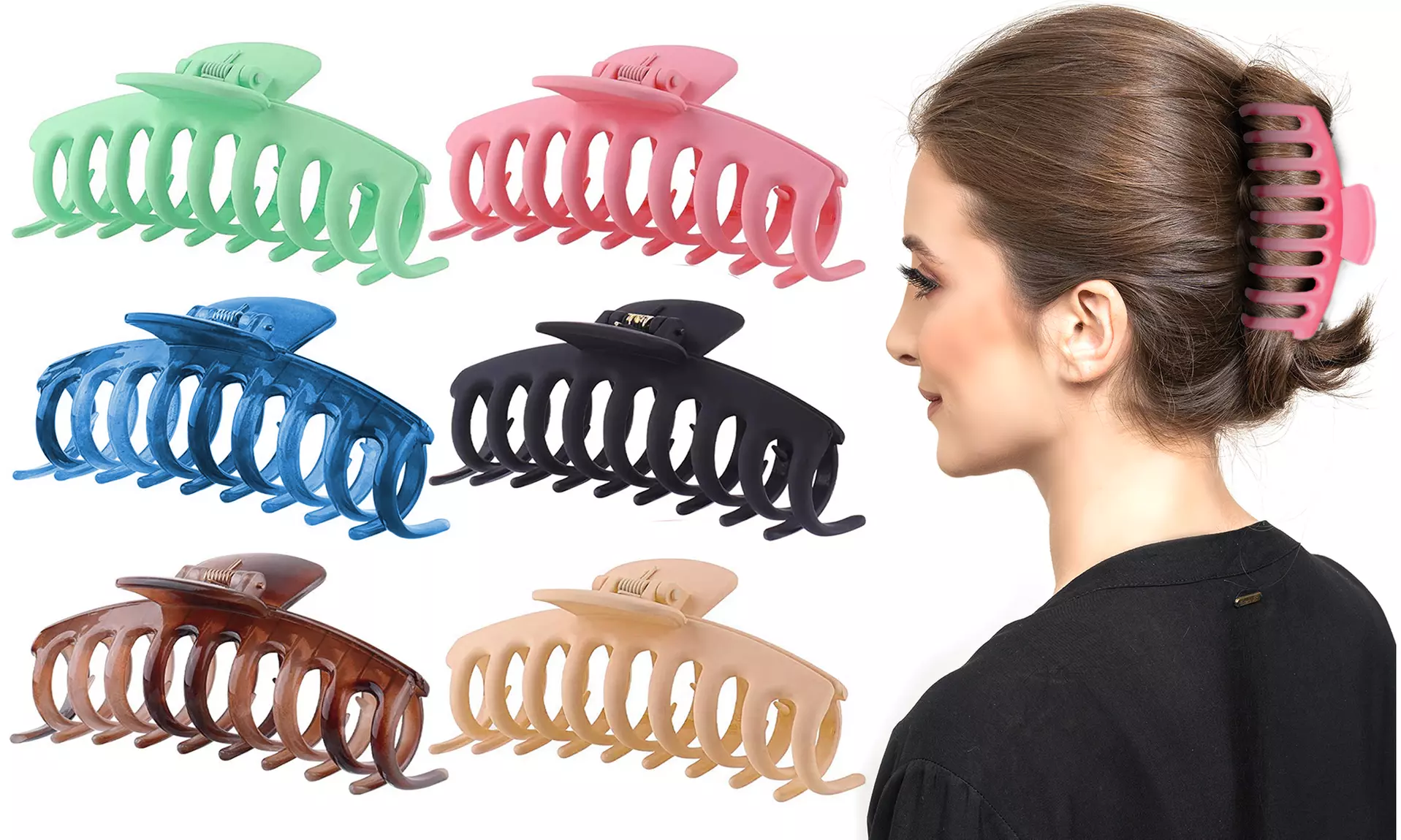 Stylish Womens Big Hair Claw Clips 4" Nonslip Large Claw Clip - 6 Pack - Second Medium