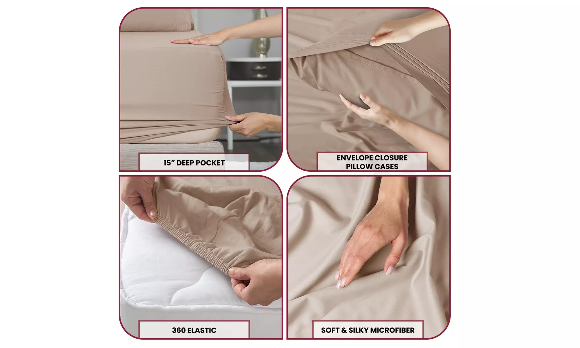 Lux Decor 4Pc Deep Pocket Sheet Set With Embroidered Pillowcases & Giftable Bag