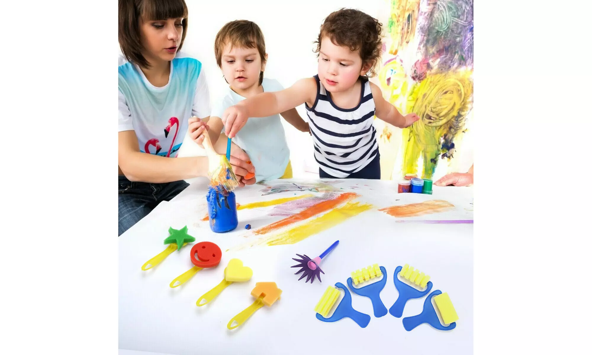 21Pcs Kids Paint Brushes Sponge Painting Brush Tool Set for Children Toddler Toy - Primary Image