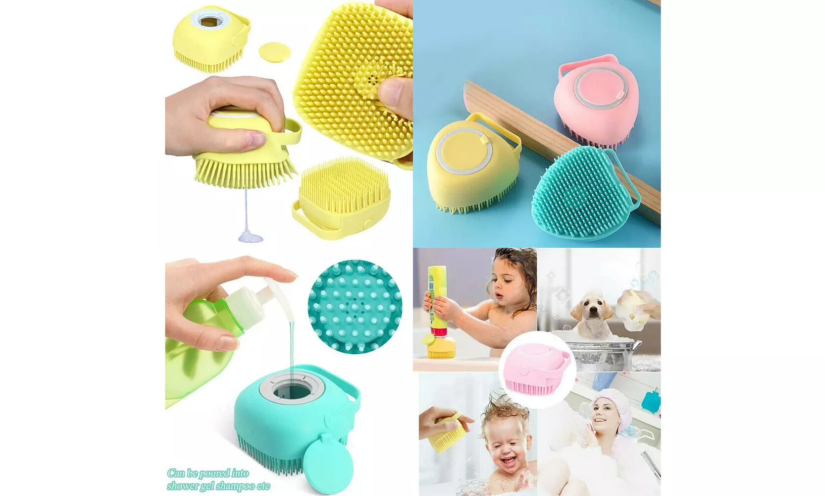 Baby Silicone Bath Scrubber Gel Dispenser Comb Cradle Cap Pet Massage Brush - Primary Image