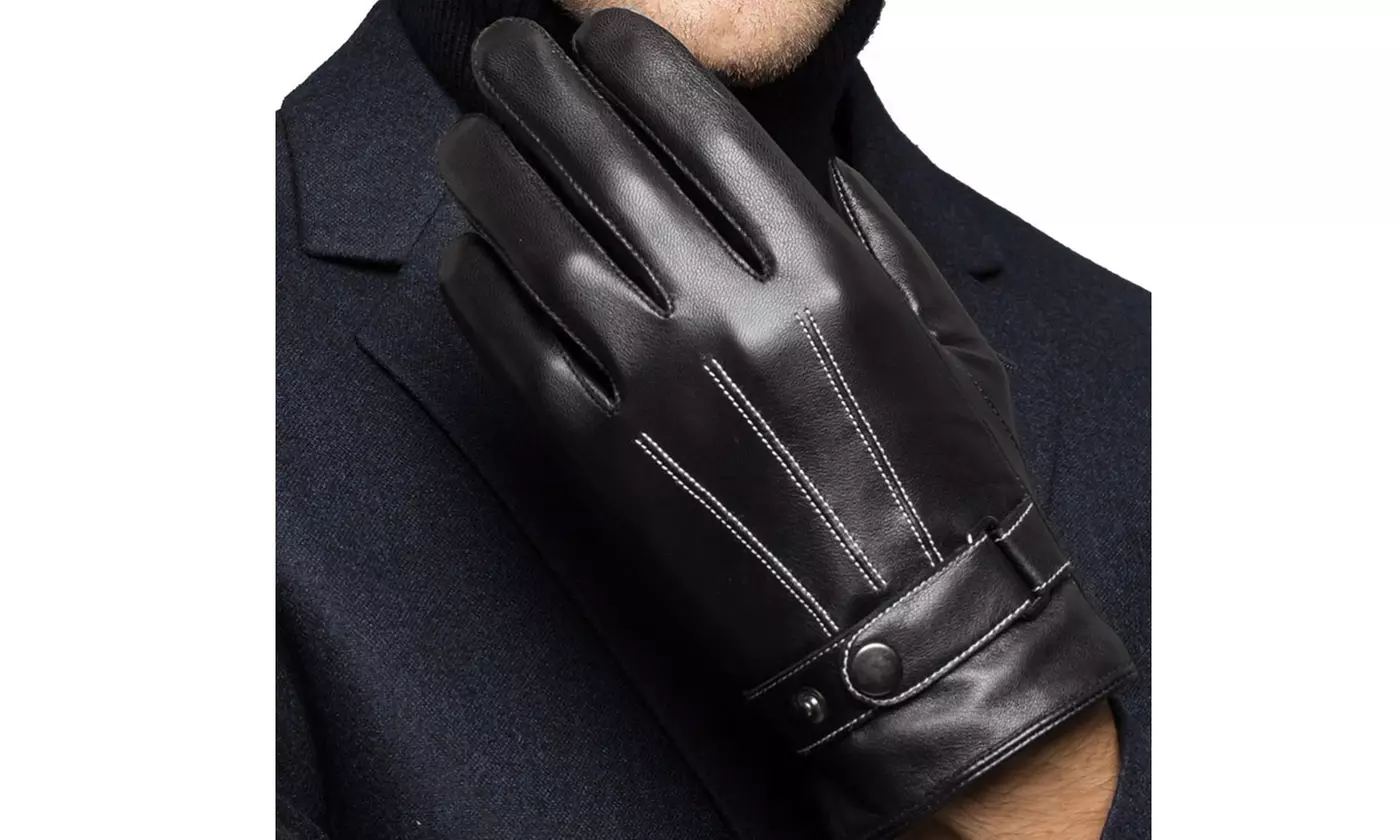 Men Three Finger Touch Screen Leather Gloves