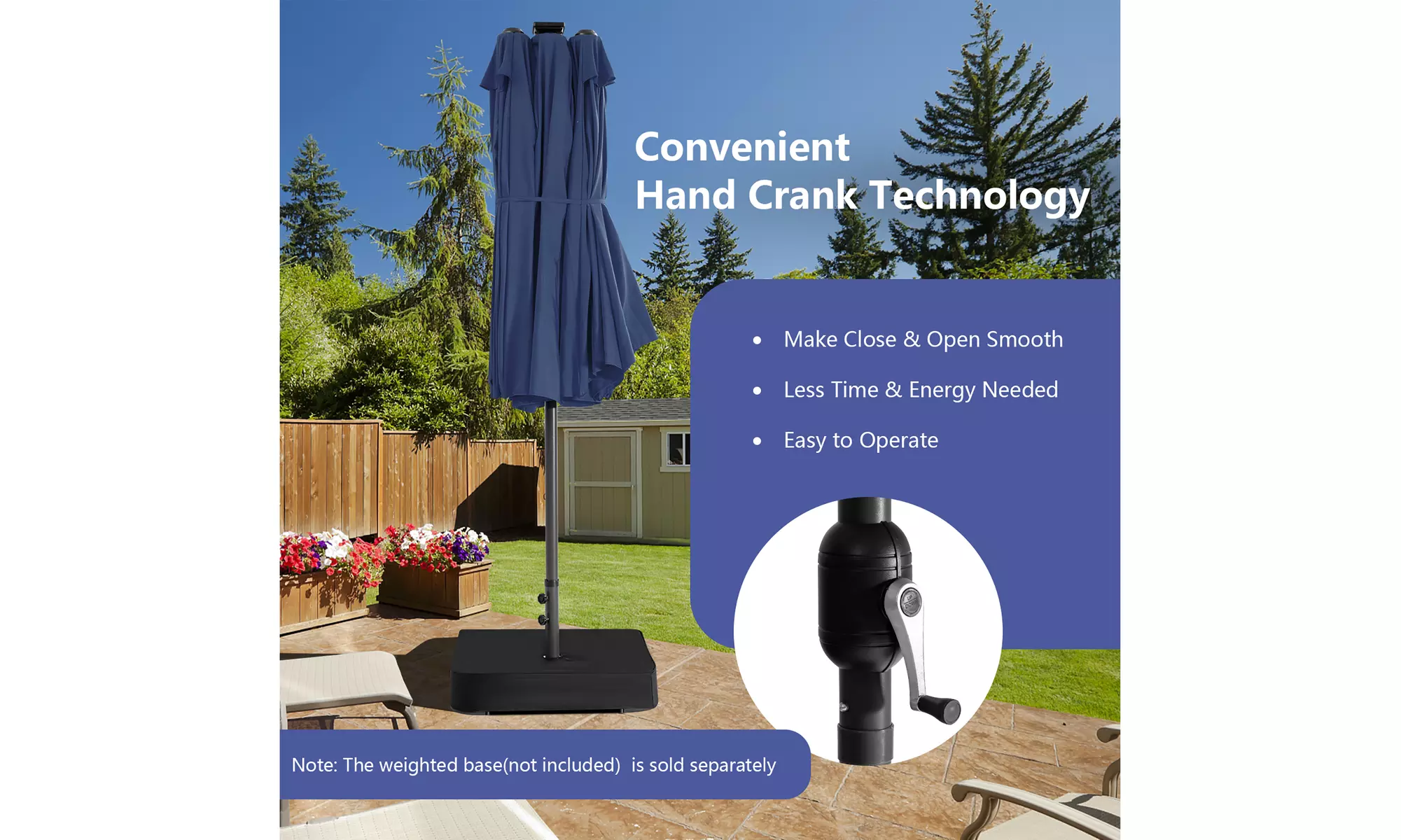 Costway 15FT Twin Patio Double-Sided Umbrella 48 Solar LED Lights Crank Outdoor