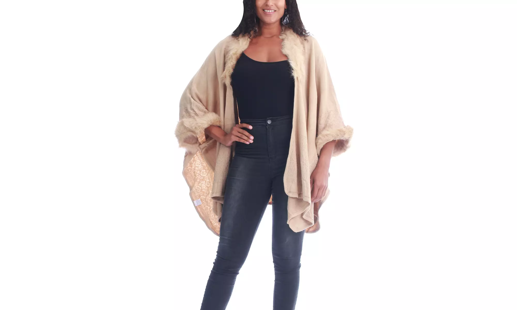 Cape-Style Winter Poncho with Cropped Sleeves - Primary Image