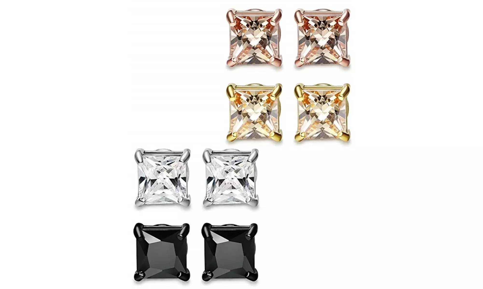 4 Pairs Magnetic Earrings Non Piercing Women Men Ear CZ Stud Stainless Steel - Primary Image