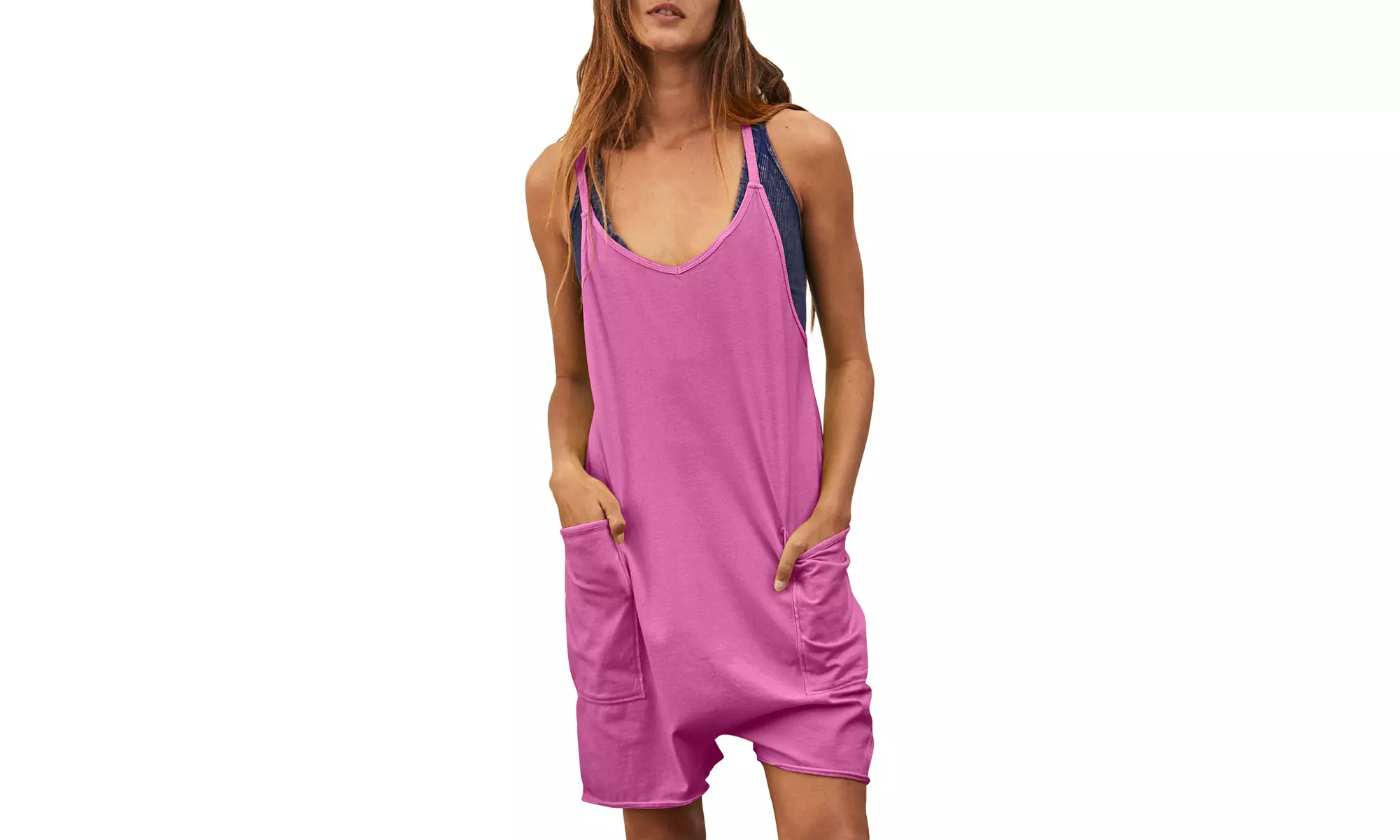 Bohuma Womens Sleeveless Pockets Rompers Loose Spaghetti Strap Shorts Jumpsuit