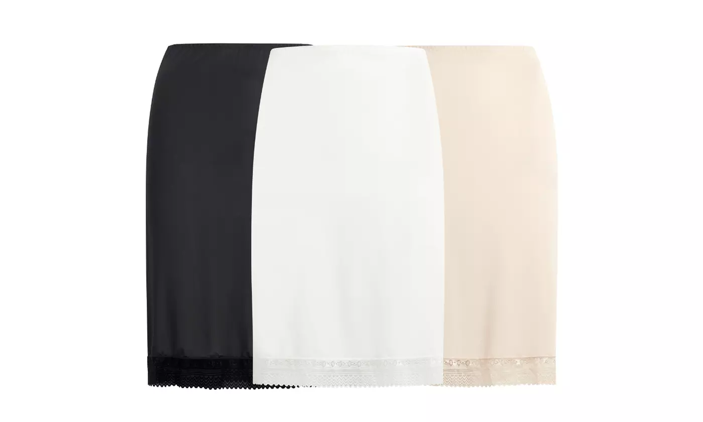 3 Pack Women's Half Slip with Trim Lace, Above the Knee Length Underskirt - Primary Image
