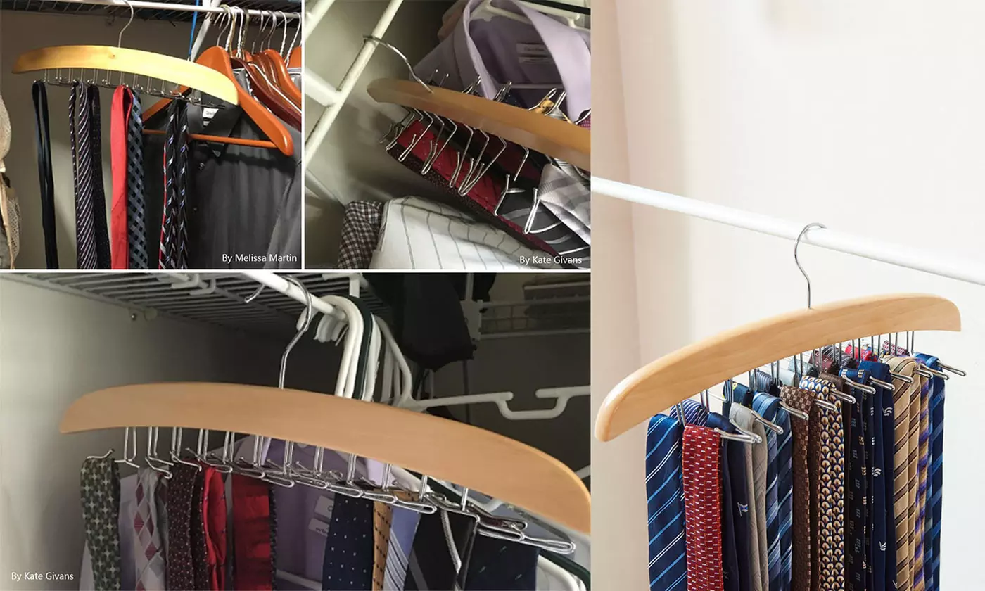 Wooden Tie Organizer 24 Tie Hanger Hook Storage Rack Closet Organizer