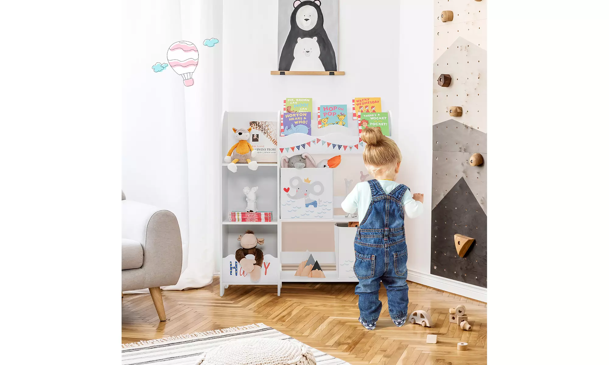 Costway Kids Toy and Book Organizer Children Wooden Storage Cabinet