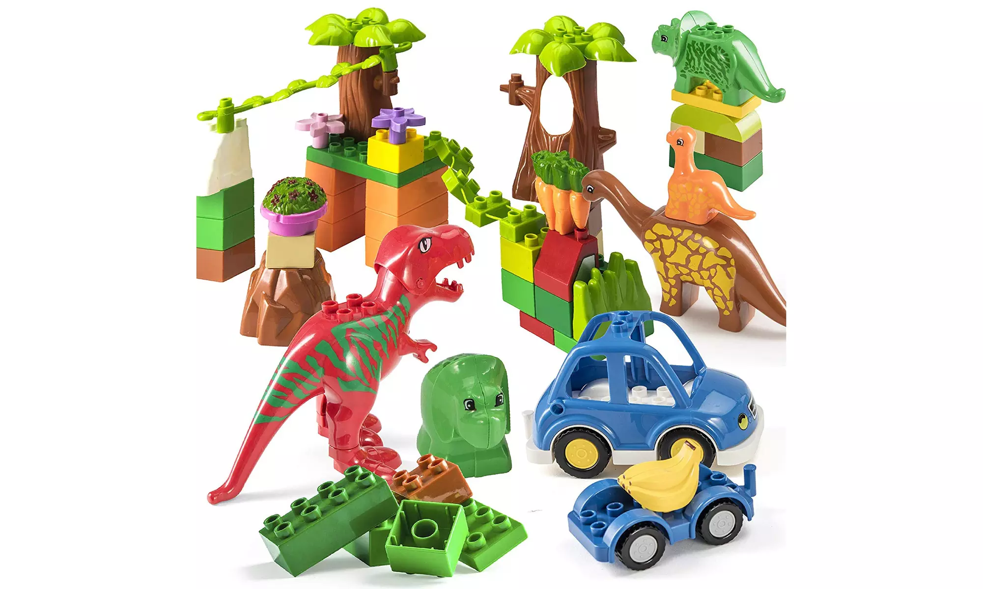 Prextex 48 Piece Dinosaur Paradise Building Blocks Set STEM - Primary Image