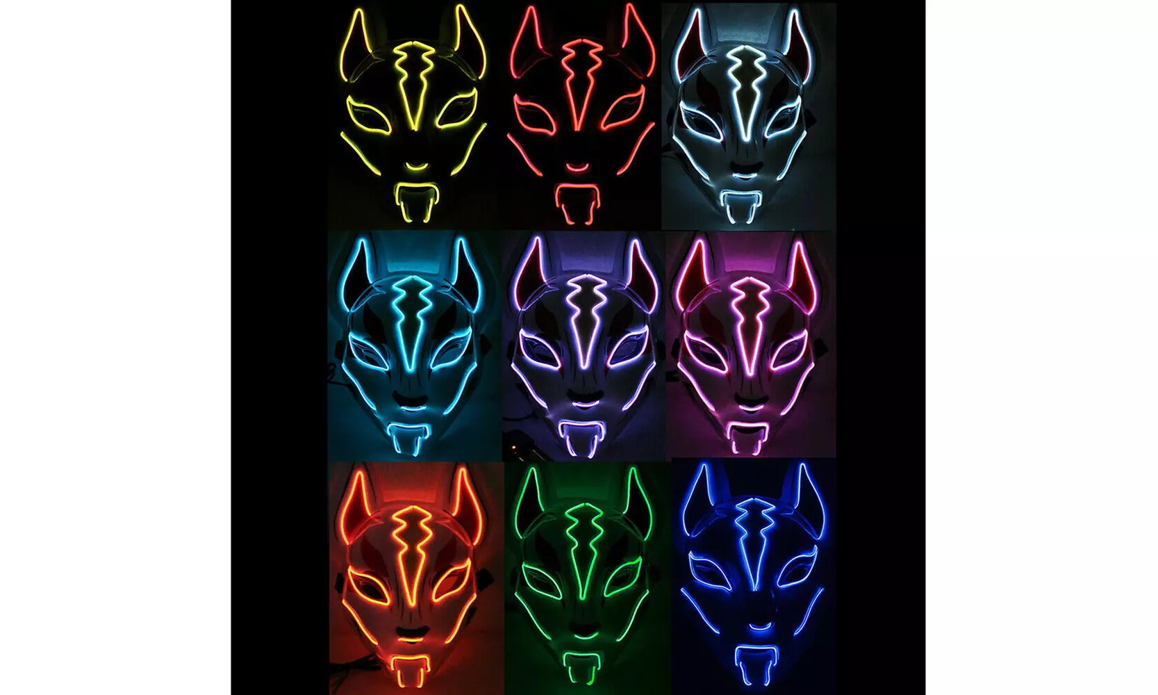 Fox Drift Halloween LED el Wire Glow Neon Light Up Mask - Primary Image