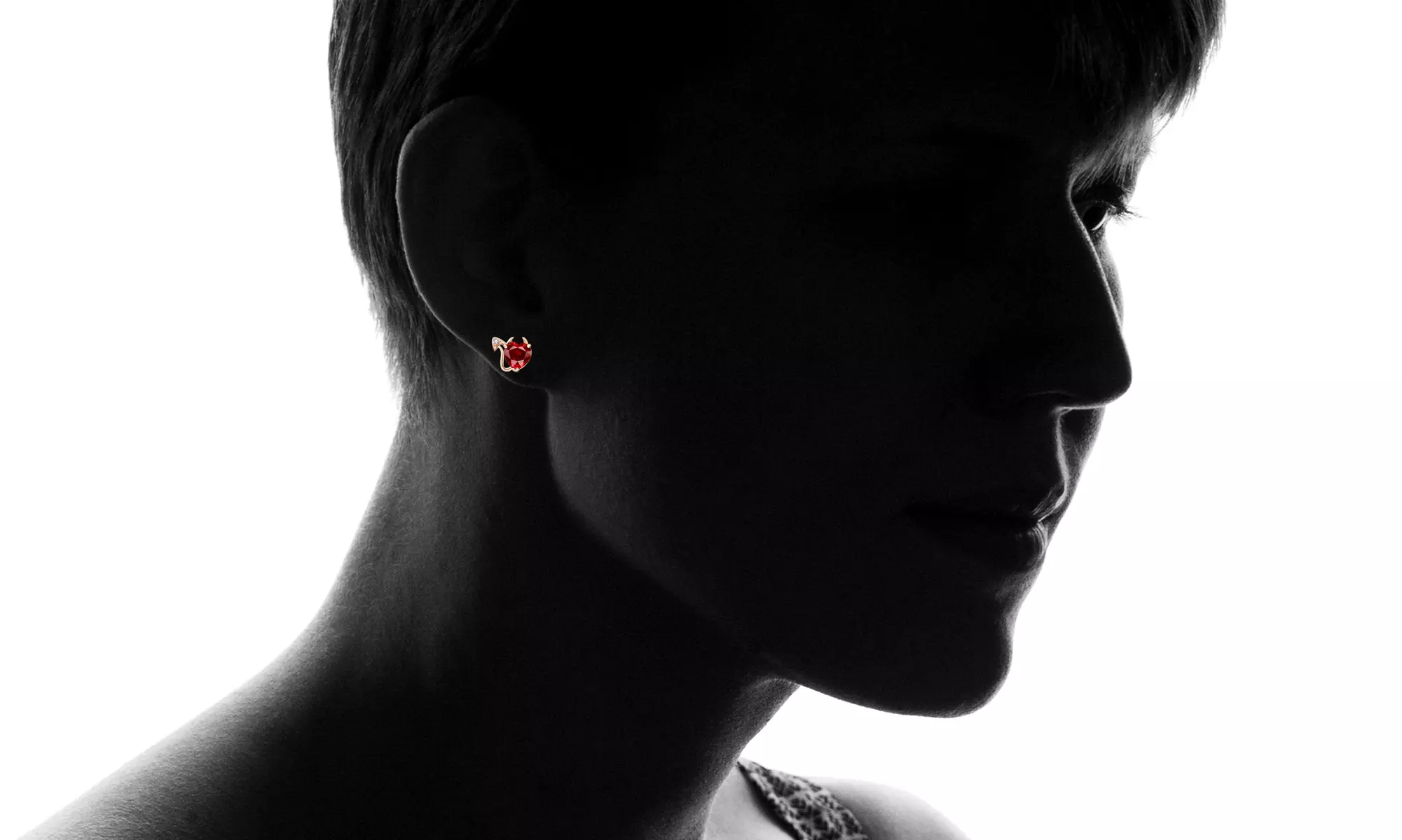 Ruby Stud Devil Earrings in 18K Gold Plating
