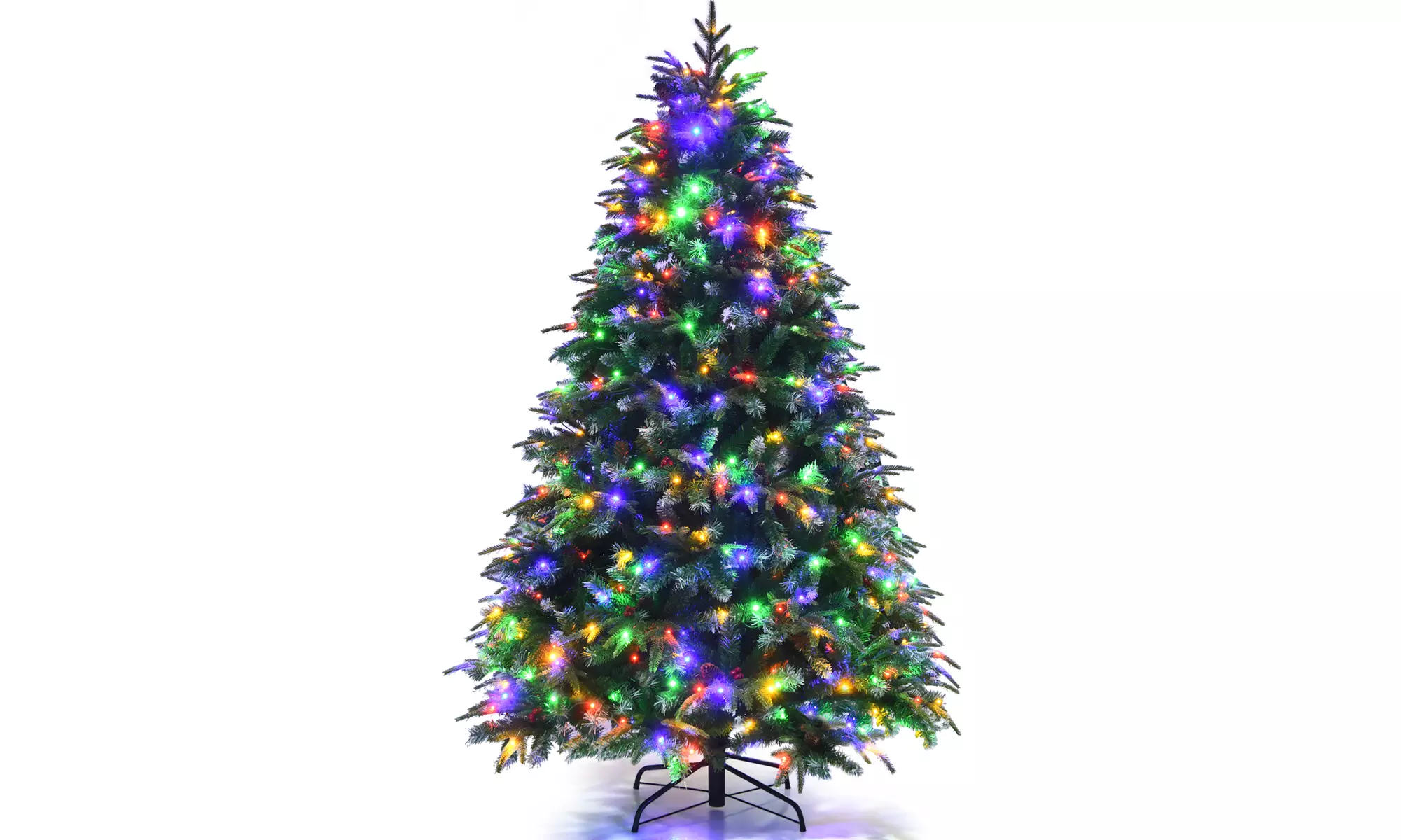 Costway 6ft Pre-Lit Snowy Christmas Tree 11 Flash Modes 350 Multi-Color Lights