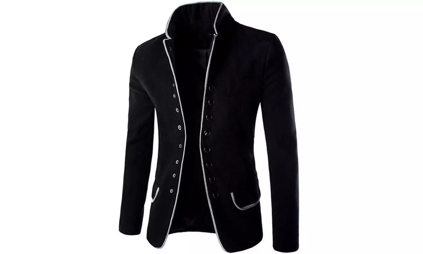Men Mandarin Collar Blazer Jacket  Smart Casual Wool Tweed Sports Jackets - Primary Image