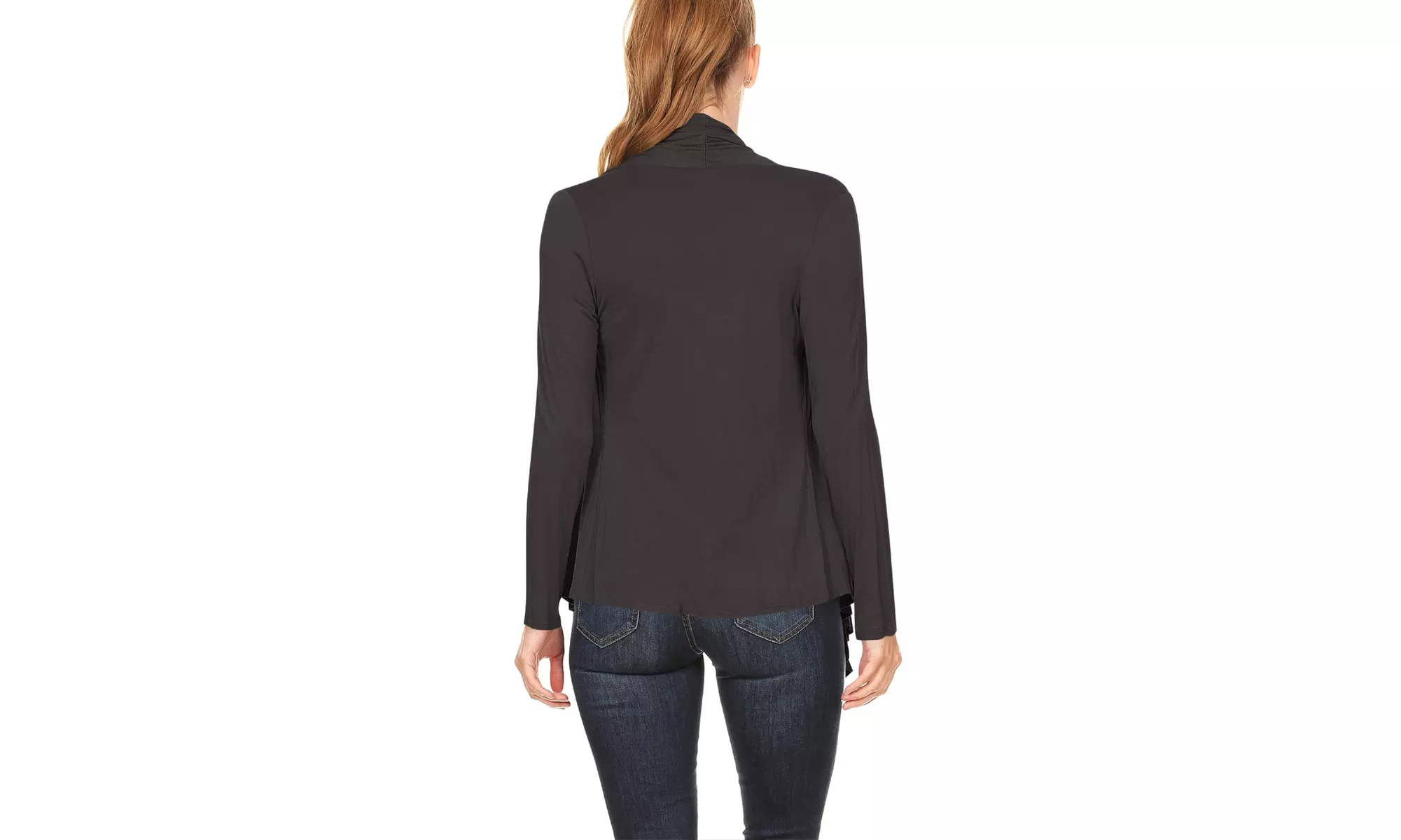 Women's Long Sleeve Draped Neck Open Front Solid Cardigan 