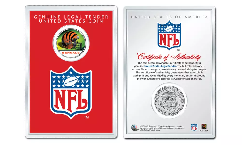 NFL Team Helmet JFK Half Dollar Coin in 4x6 Lens Display