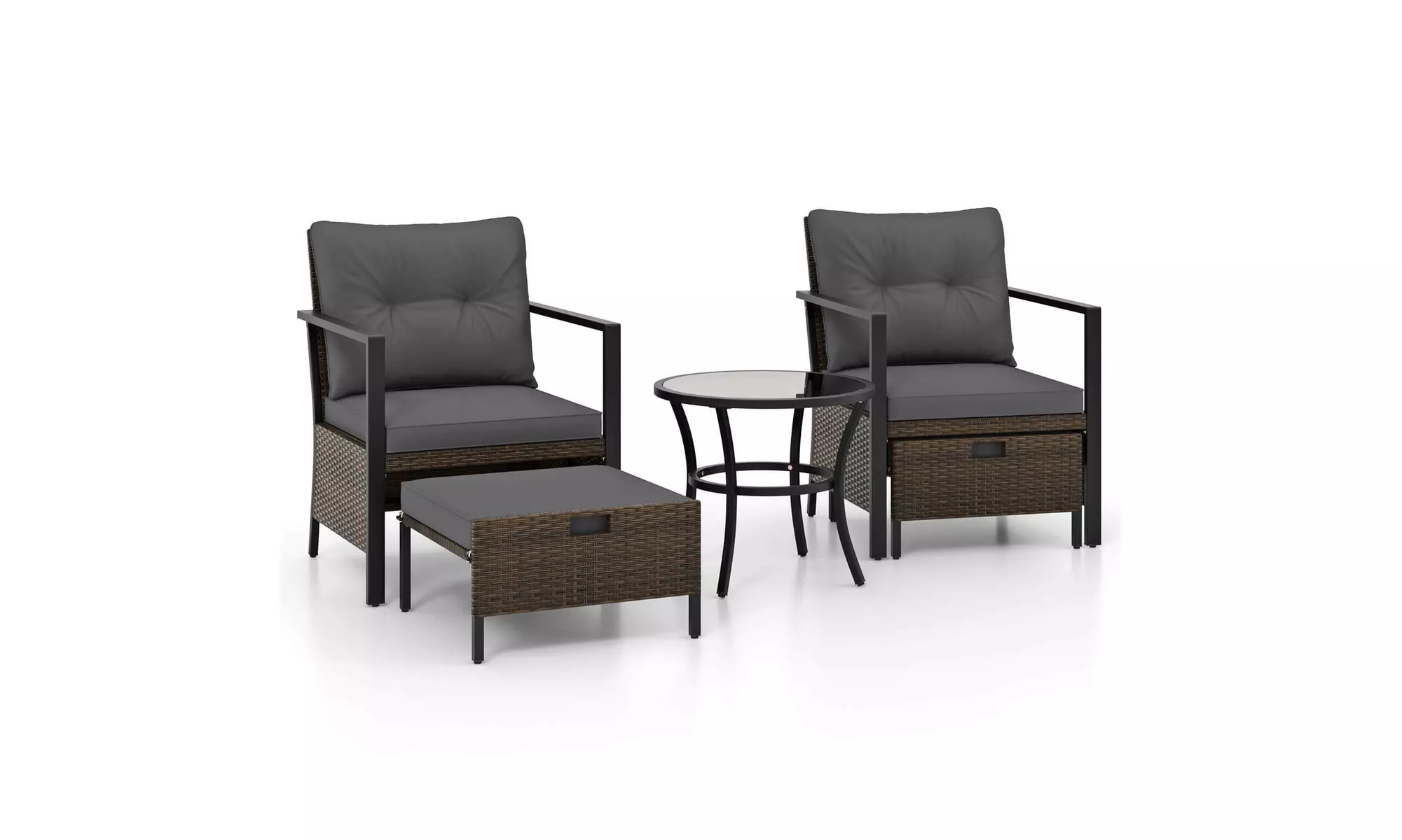 Costway 5 PCS Outdoor Furniture Set Rattan Chairs & Ottomans with Coffee Table