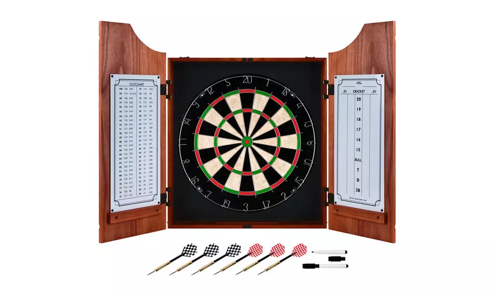 Beveled Wood Dart Cabinet - Pro Style Board and Darts - Primary Image