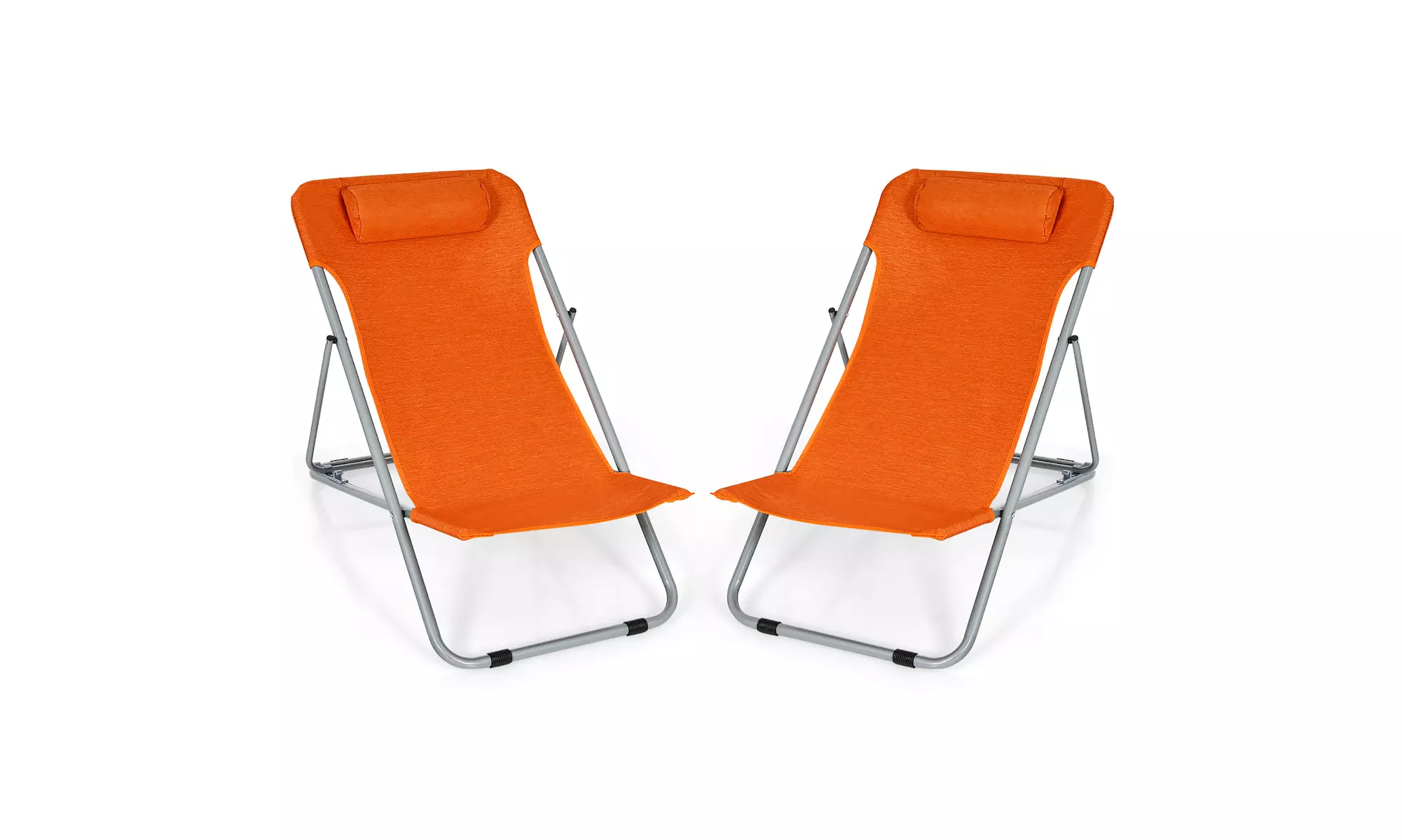 Costway Set of 2 Beach Chair Portable 3-Position Lounge Chair w/Headrest Orange - Primary Image