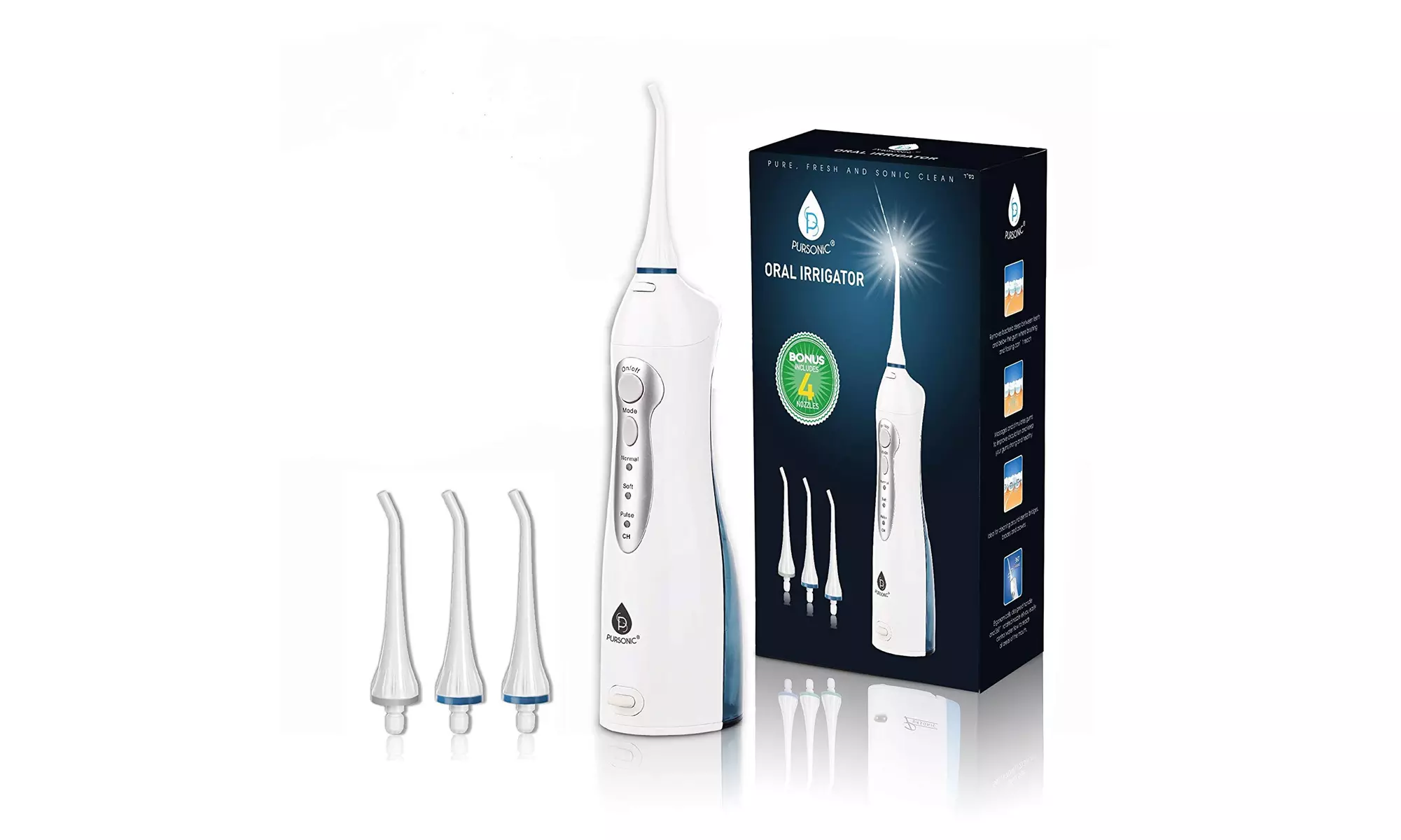 Pursonic Professional Rechargeable High Volume Tank Oral Irrigator w/ 4 Nozzles - Second Medium