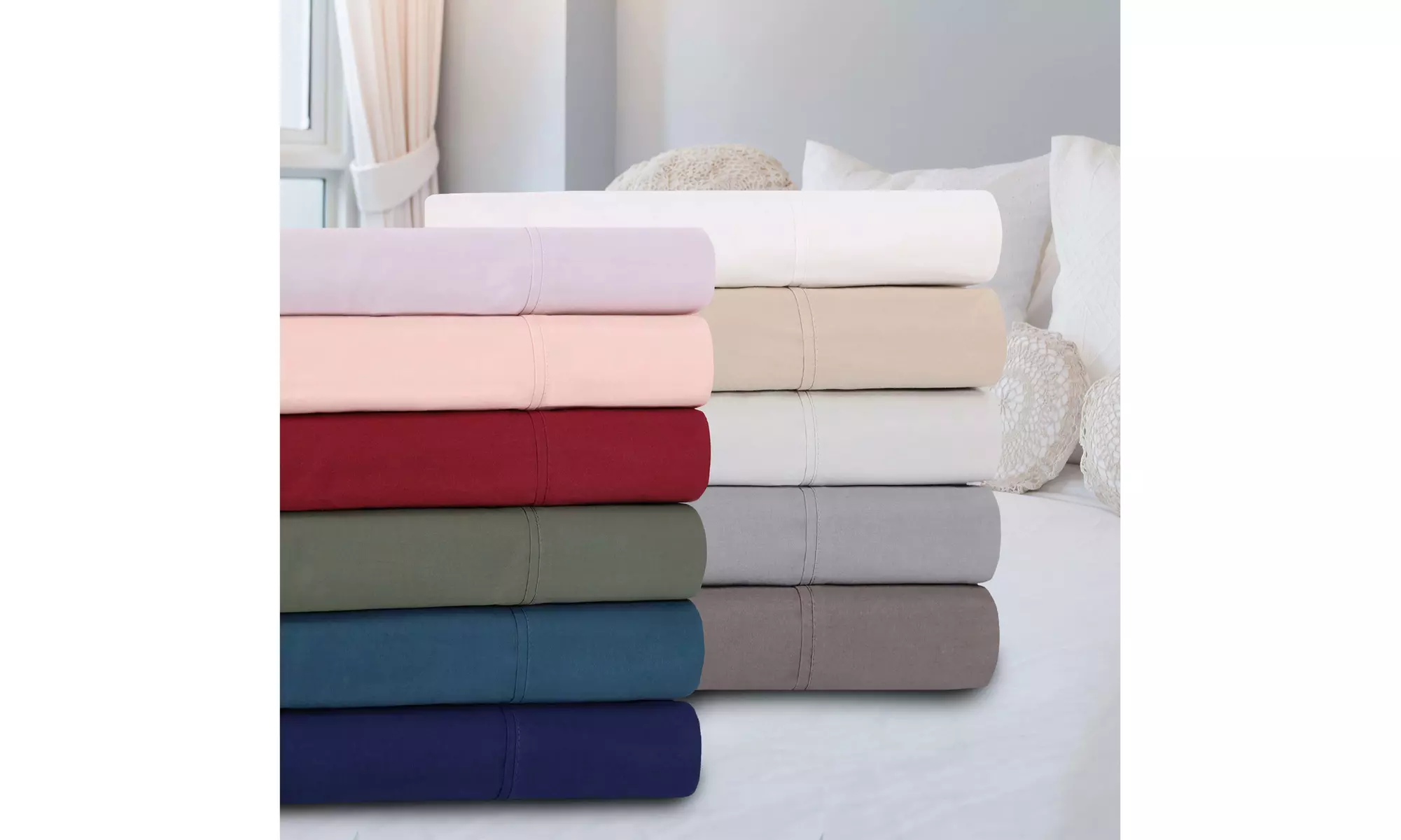 Superior 100% Cotton Percale 300 Thread Count Solid Deep Pocket Sheet Set - Primary Image