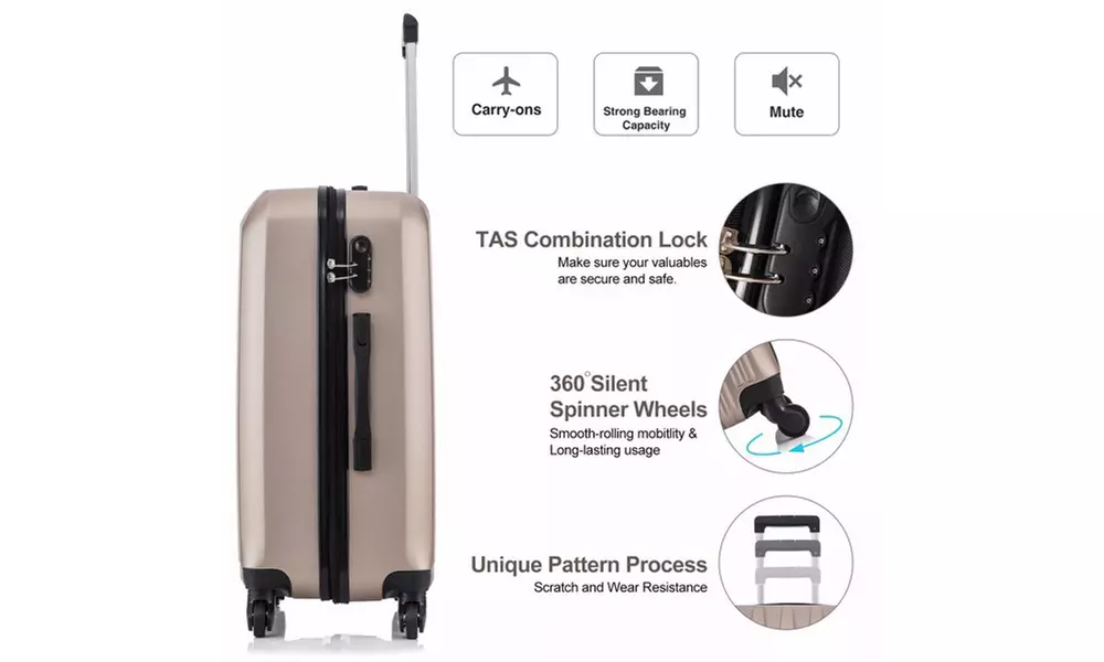4 Piece Luggage Sets Suitcase Lightweight Spinner Wheels Champagne Gold