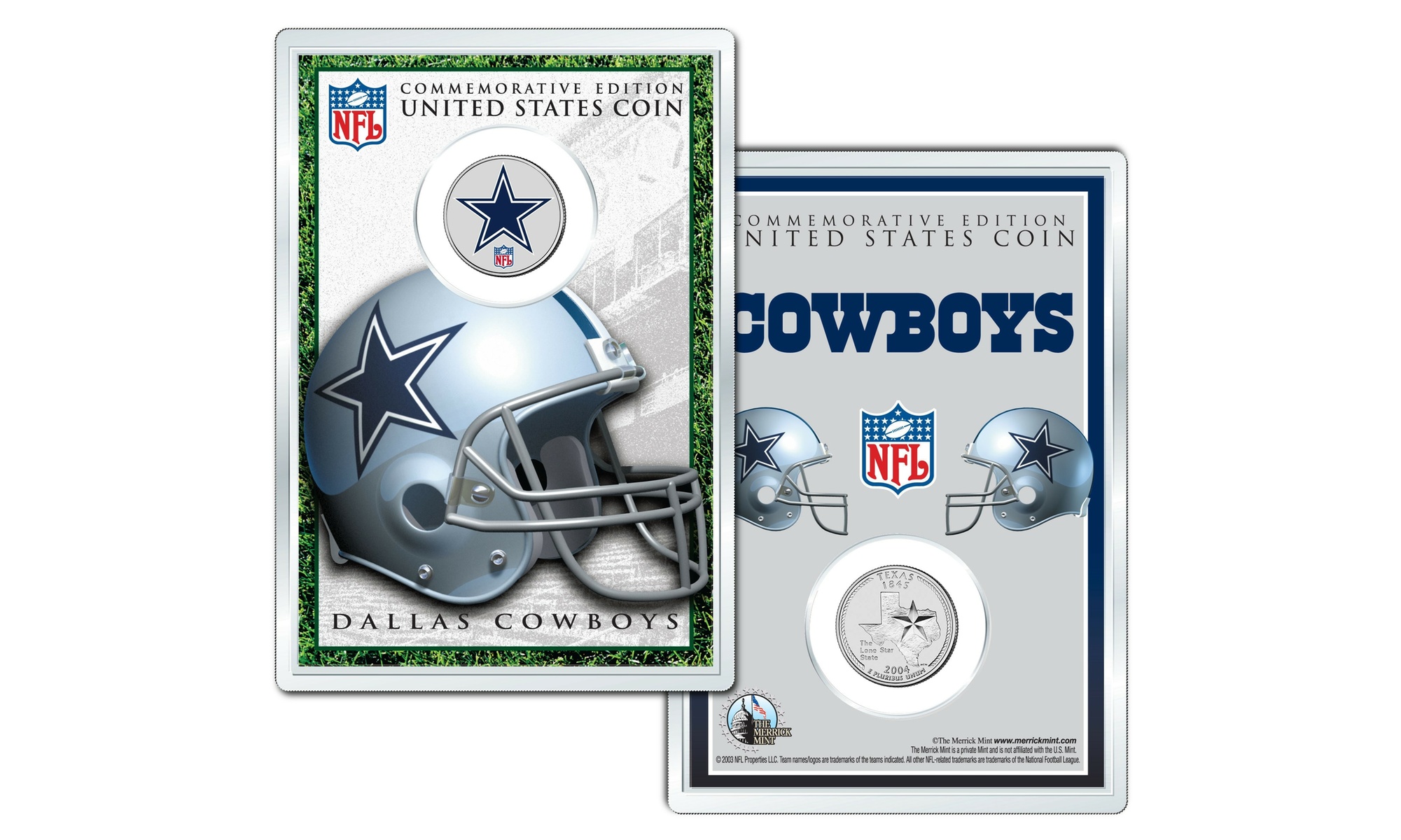 Dallas Cowboys NFL STAR LOGO Texas Quarter US Coin w/ 4x6 Lens Display -LICENSED