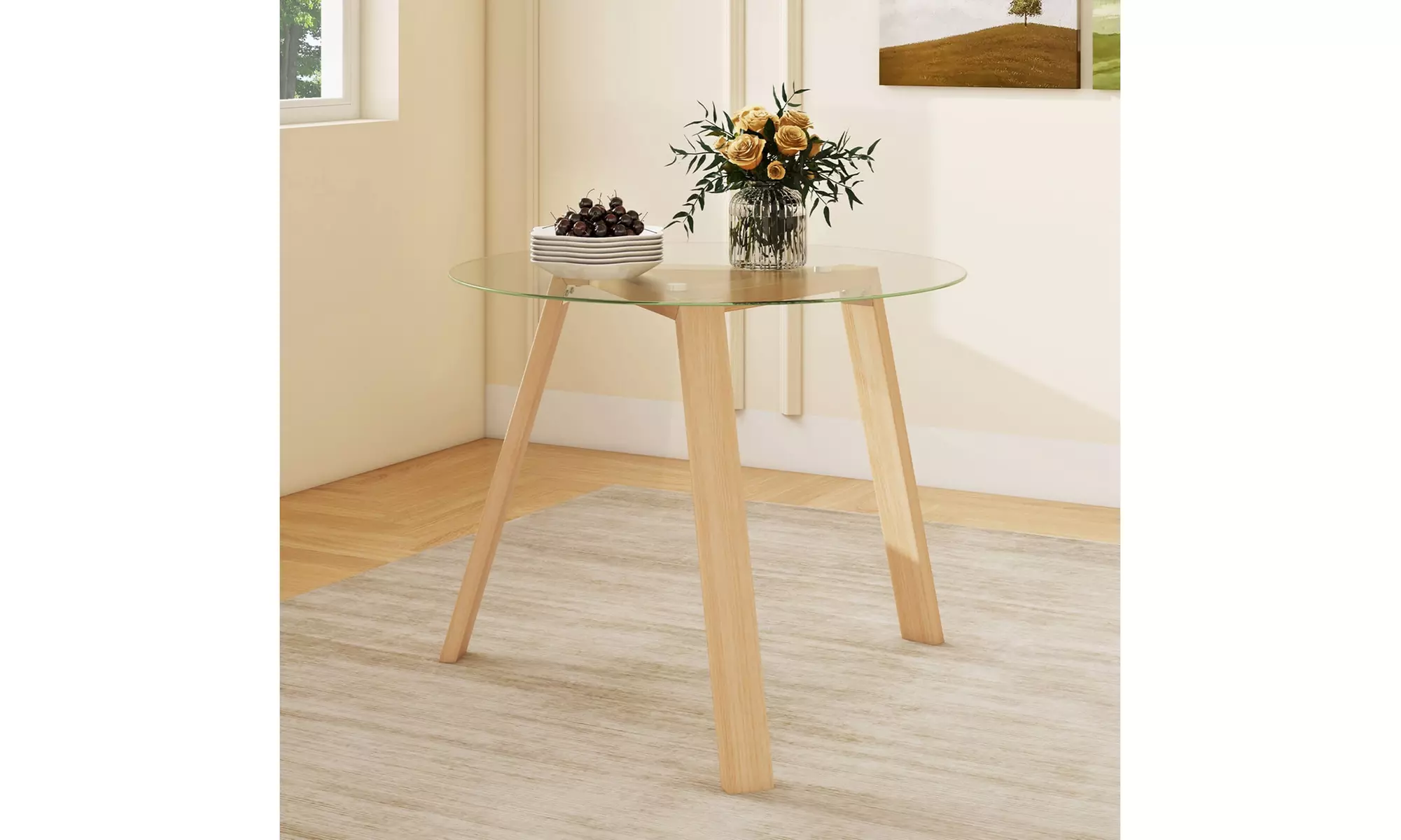 Costway Round Glass Dining Table with Tempered Glass