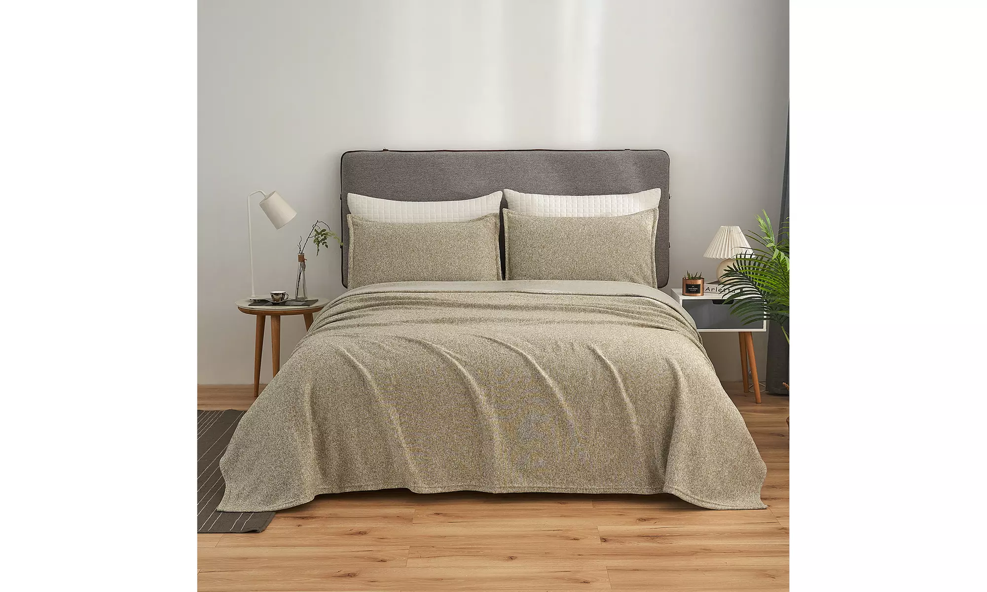 2-3 Piece Knit Weave Bed Blanket Set,Lightweight Fuzzy Jersey Blanket With Shams