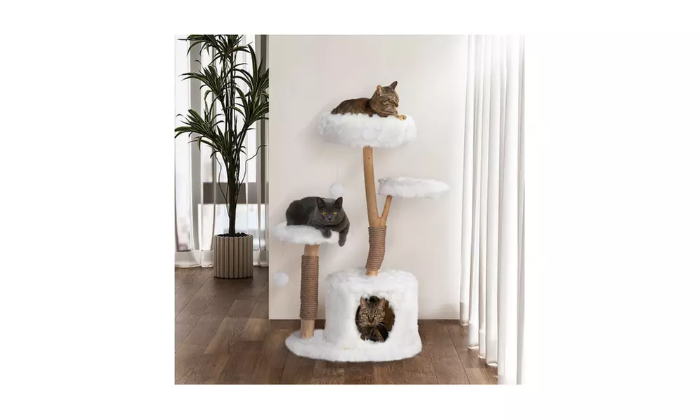 Modern Cat Tree, Natural Branch Cat Tower, Luxury Cat Condo, Kitten Cat Gift - Primary Image