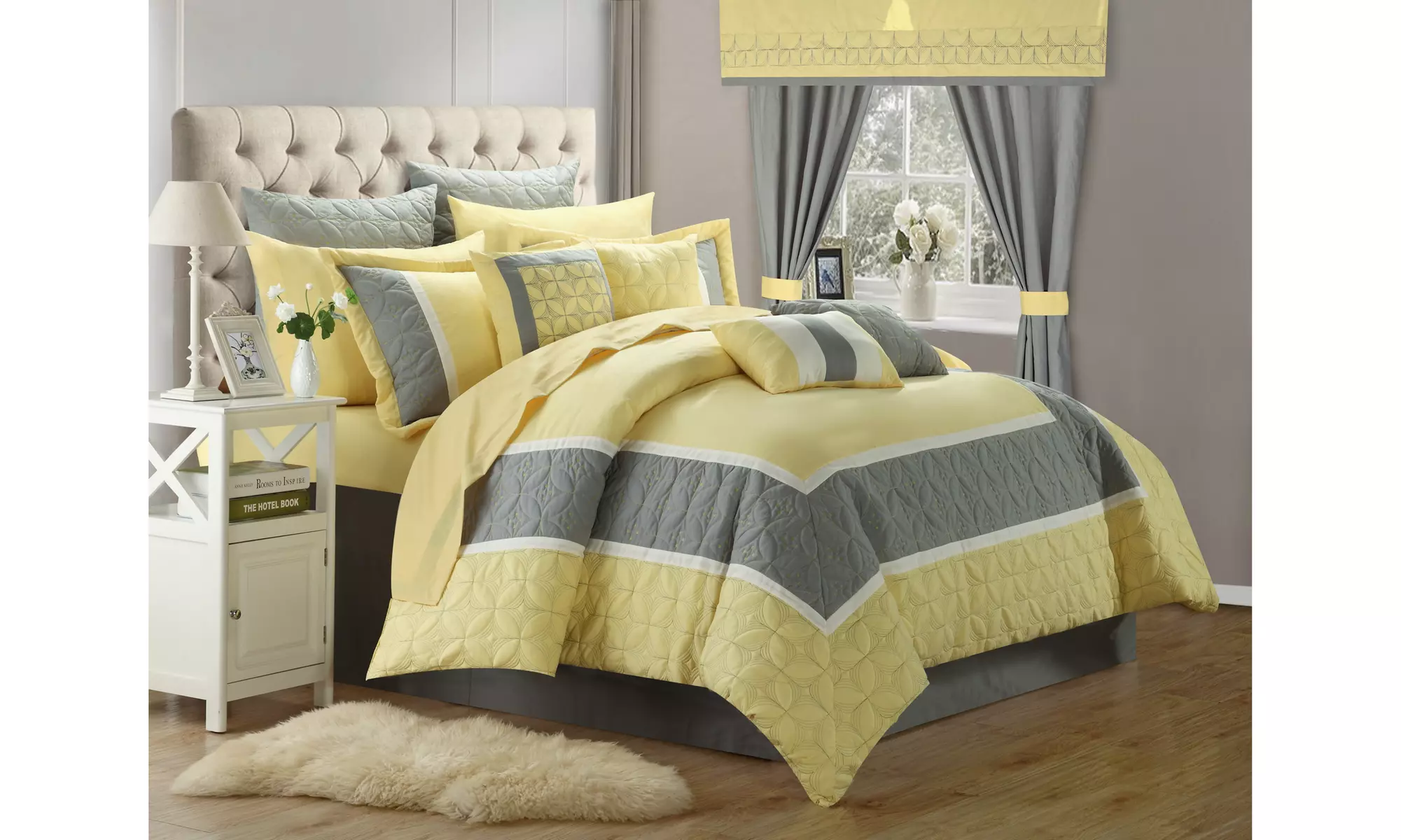 25 or 24 Piece Hailey Quilted Embroidered Room in a Bag Comforter Set - Primary Image