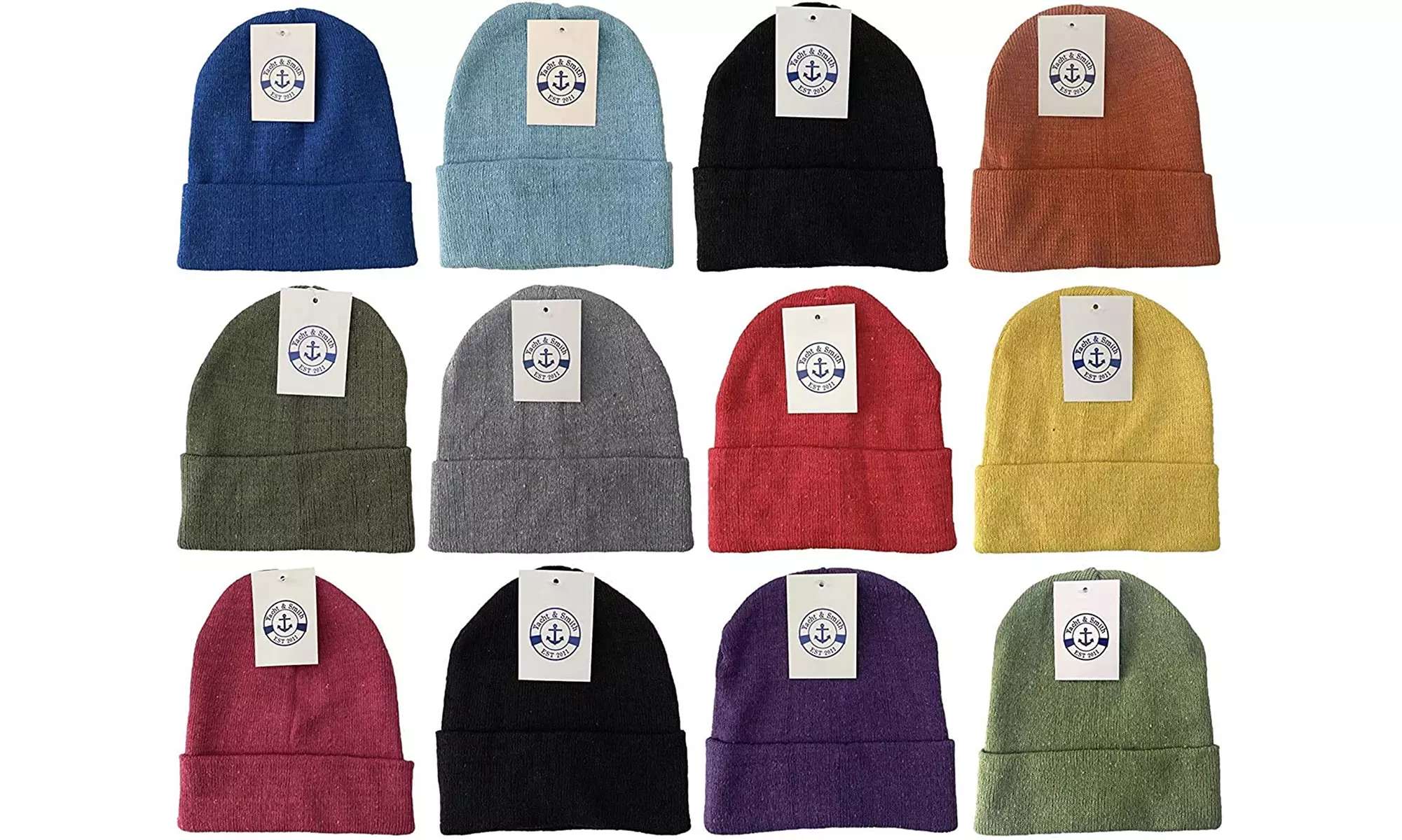 12 Pairs of Yacht & Smith Winter Beanie Hats, Mens Womens