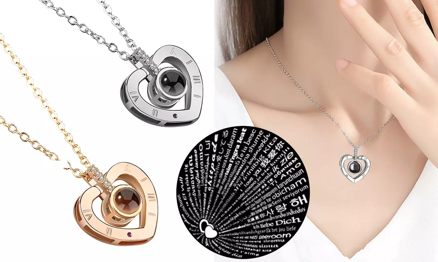 Heart Shape 100 Languages I Love You Light Projection Pendant Necklace - Primary Image