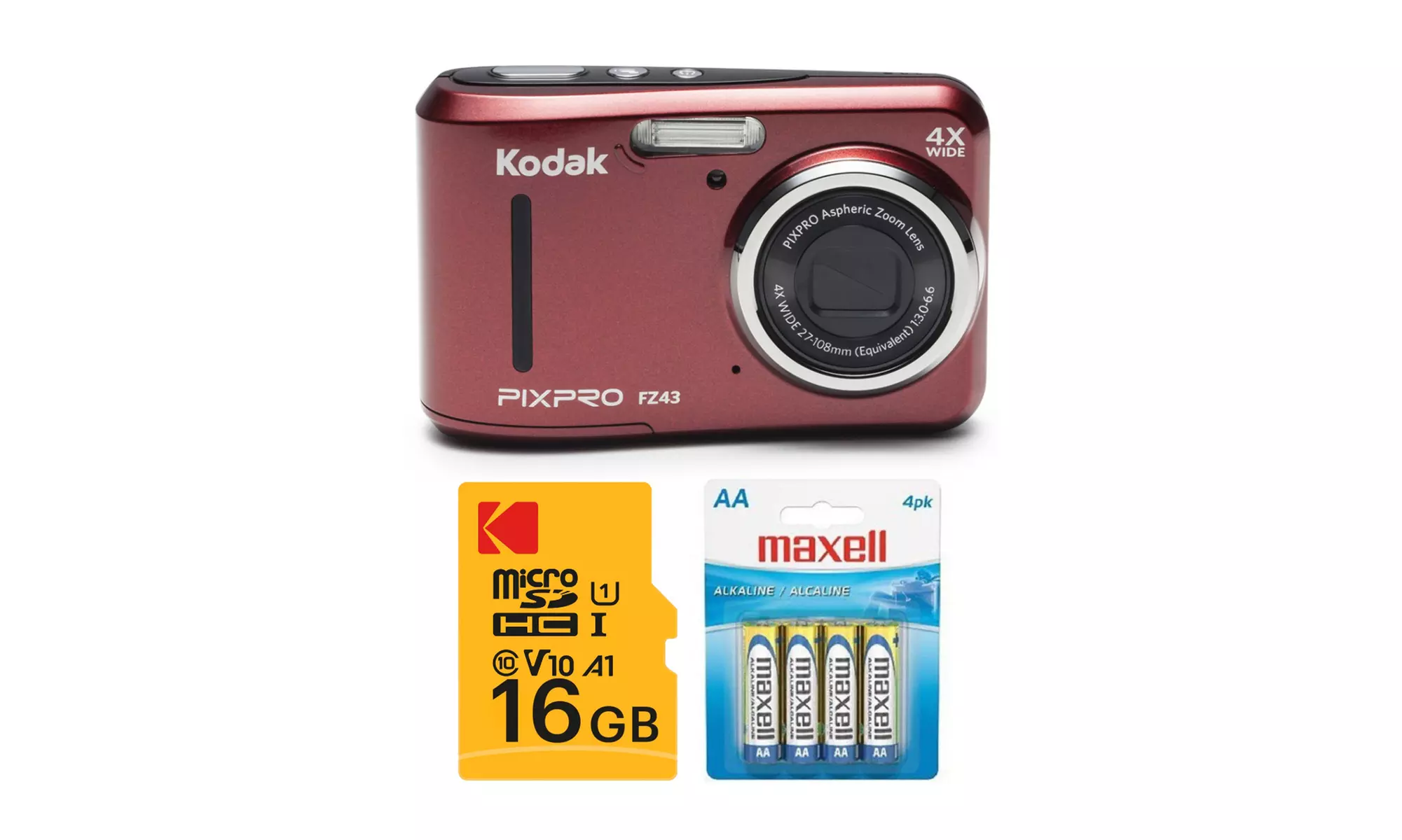 Kodak PIXPRO FZ43 Friendly Zoom Digital Camera (Red) Bundle - Primary Image