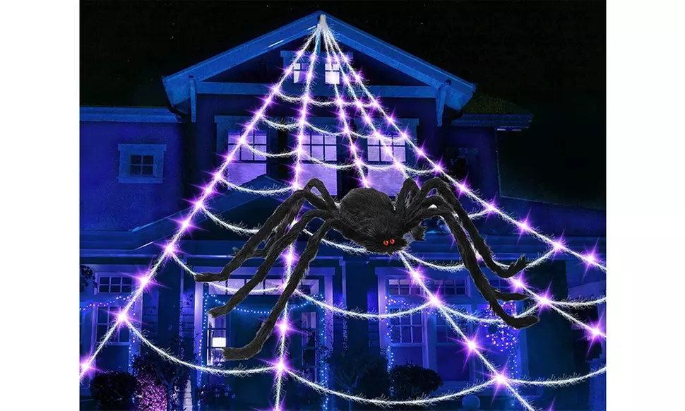 Halloween Giant Spider Web & Solar 100 LED String Light Outdoor Party Decor - Primary Image