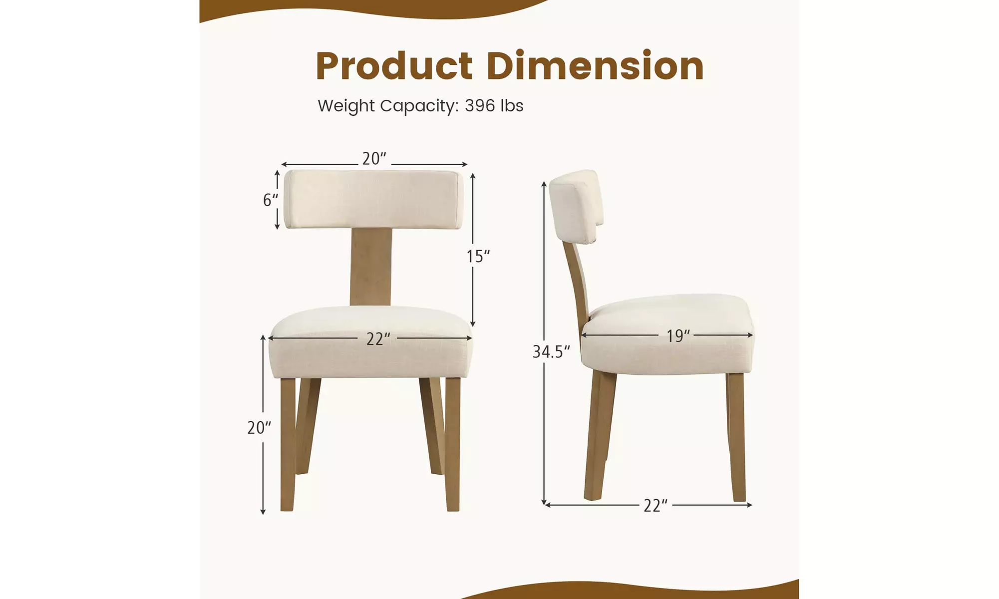 Costway 2/4 PCS Armless Dining Chairs w/ Curved Backrests & Padded Seat Cushions