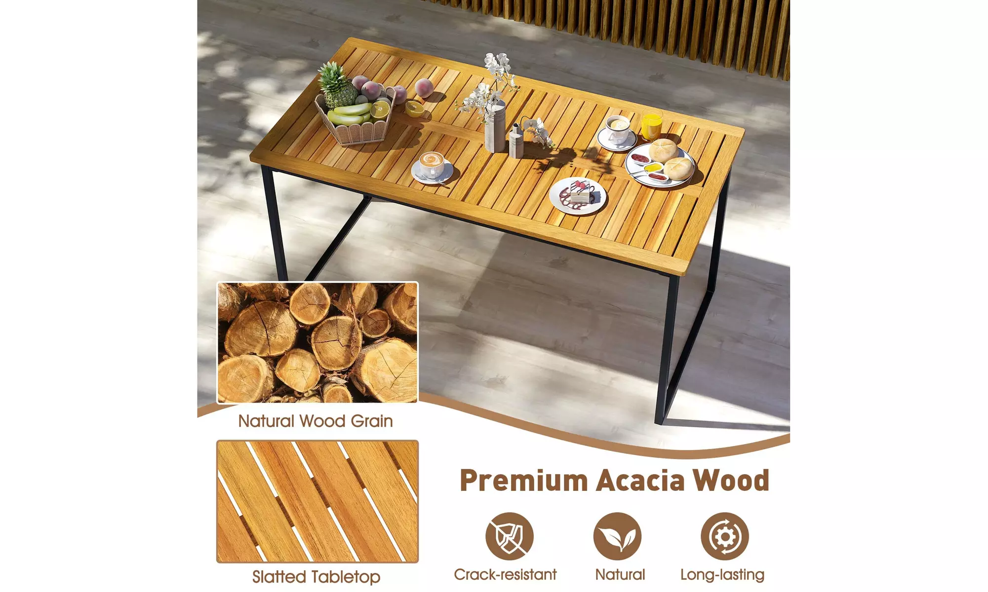 Costway 55" Acacia Wood Rectangular Dining Table