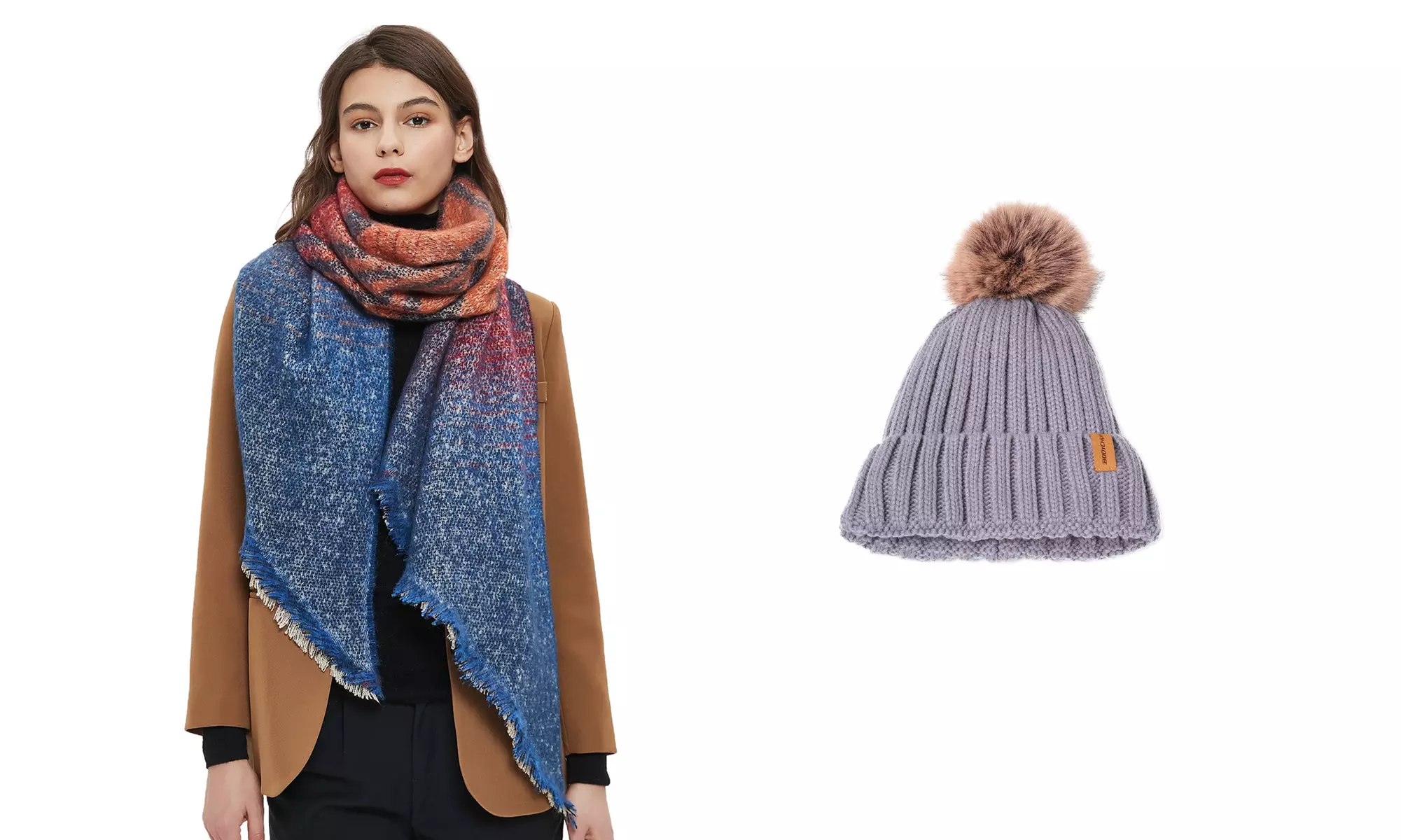 Women Fashion Winter Warm Knitted Hat Beanie Hat Scarf Set
