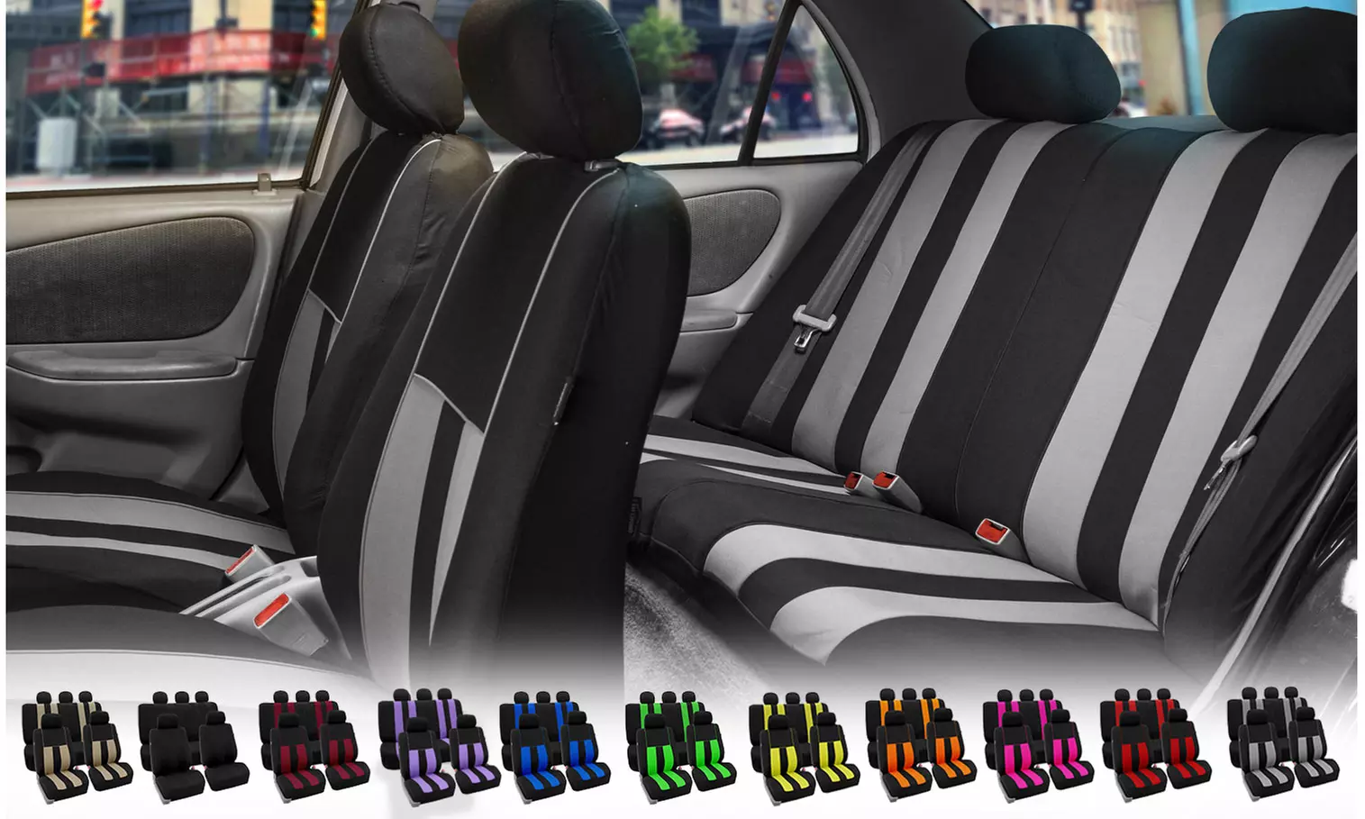 Universal Fit Modern Striped Airbag Compatible Seat Covers FB036115-G - Primary Image