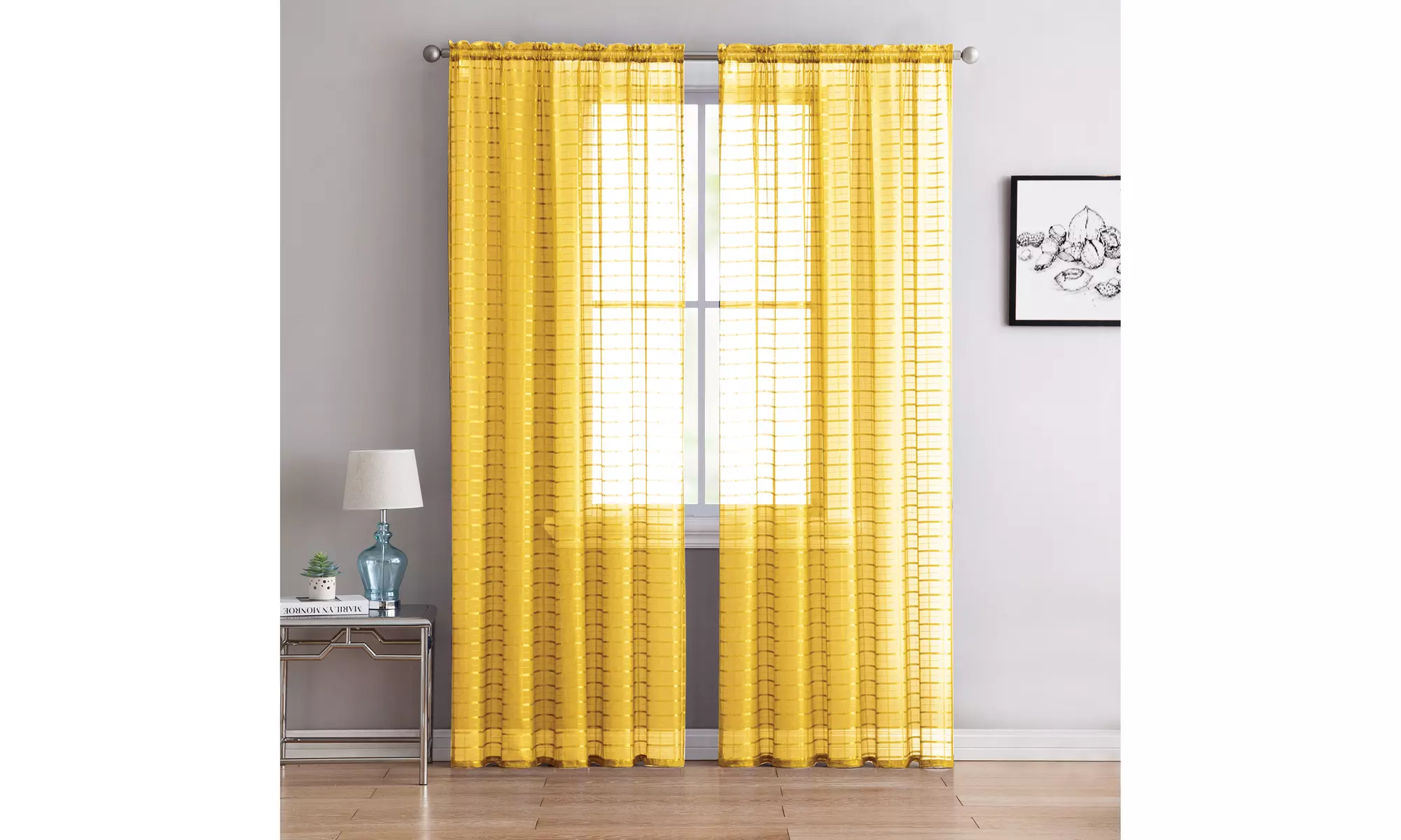 Lisa Plaid Rod Pocket Sheer Window Curtain Panel Pair - Primary Image